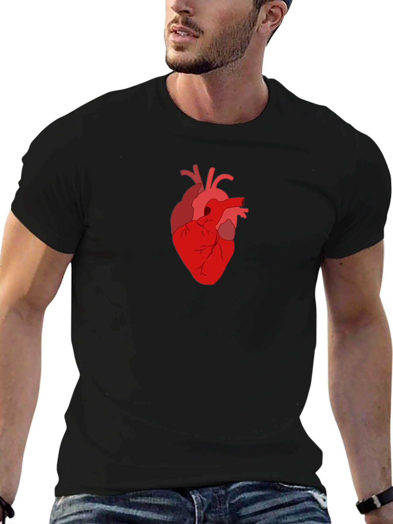 Anatomical Heart Graphic Tee - Black Cotton T-Shirt