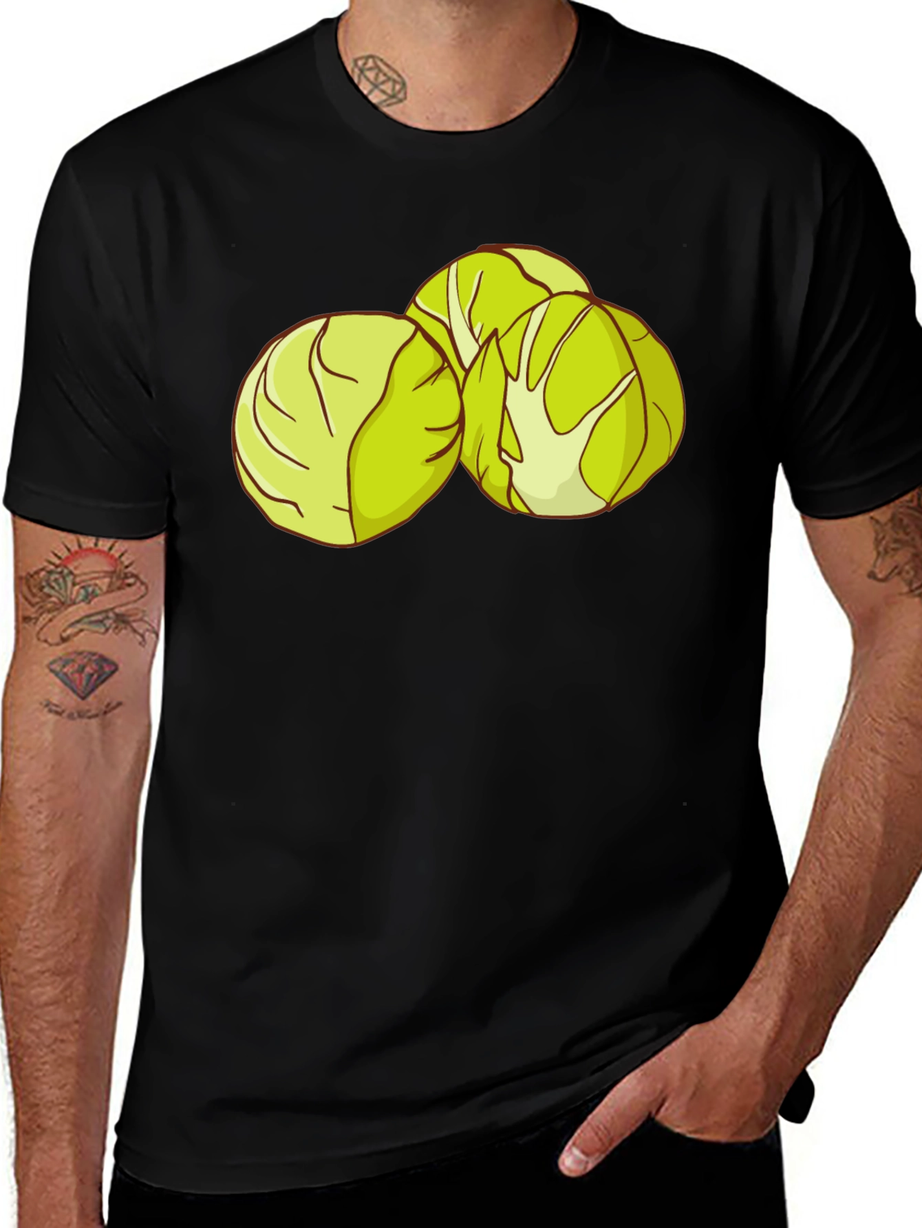 Brussels Sprouts Graphic Tee - Black Cotton T-Shirt