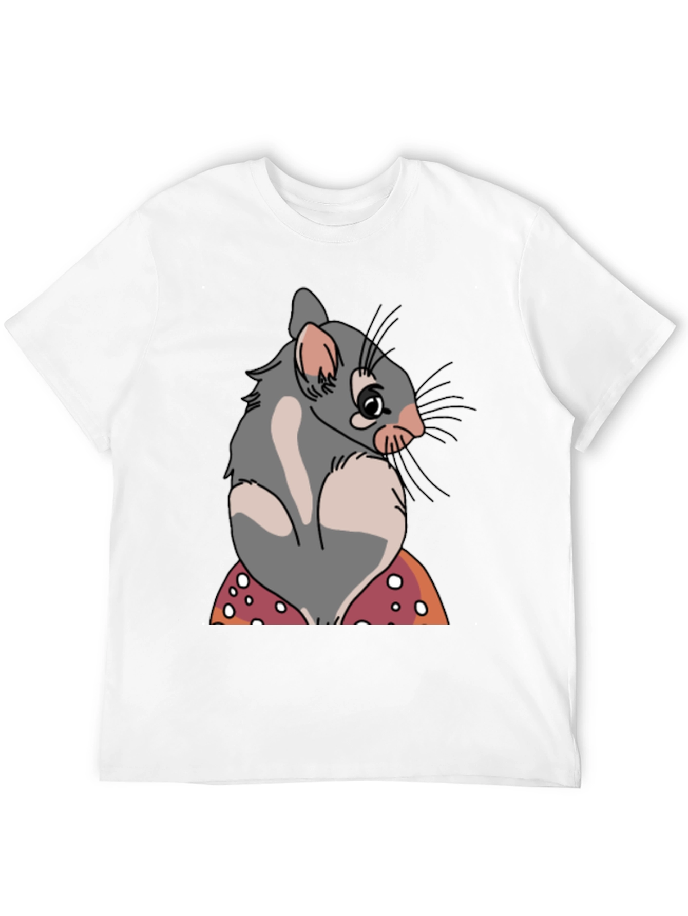 Cute Opossum Mushroom Graphic Tee - Black Cotton T-Shirt