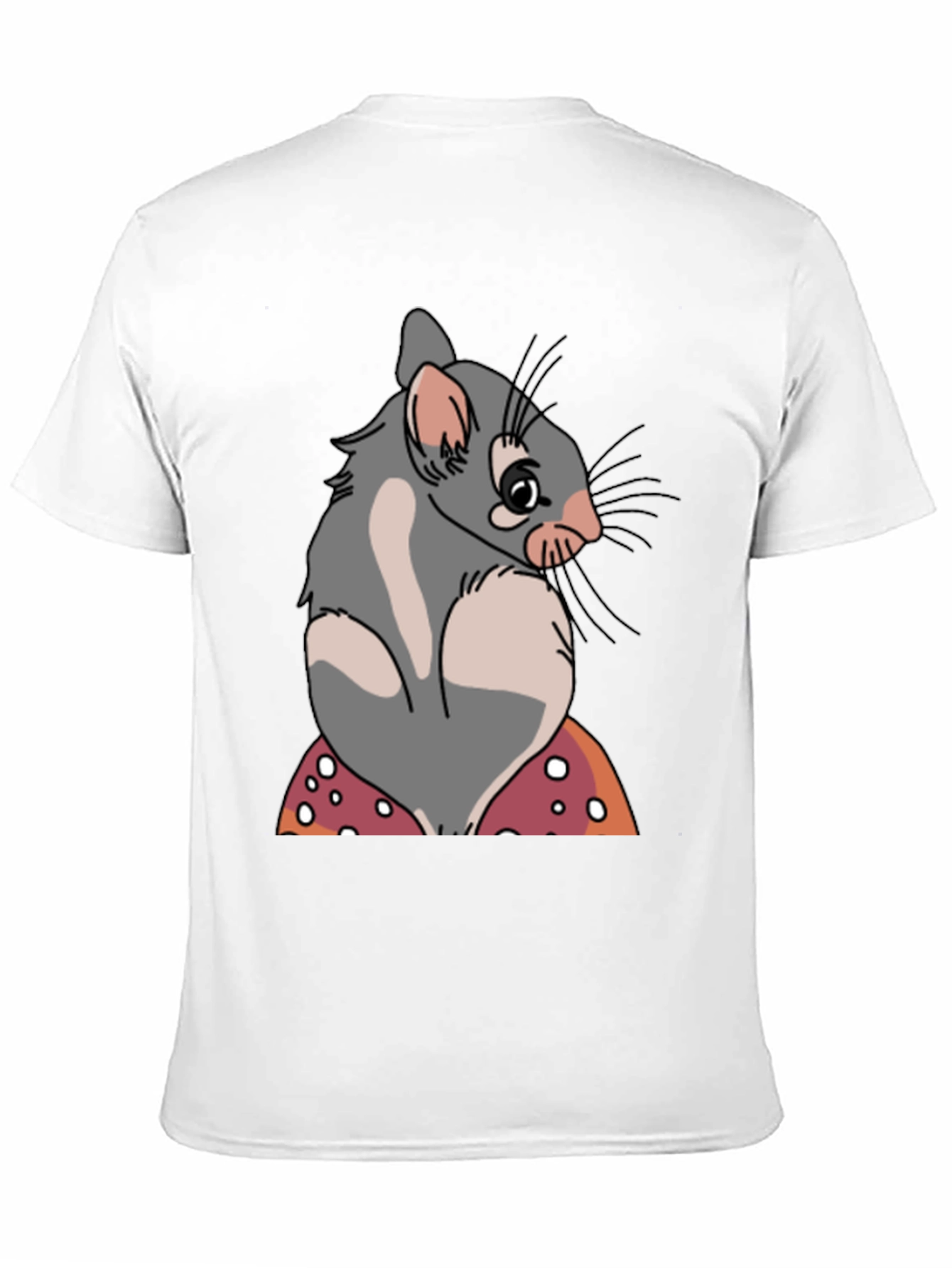 Cute Opossum Mushroom Graphic Tee - Black Cotton T-Shirt