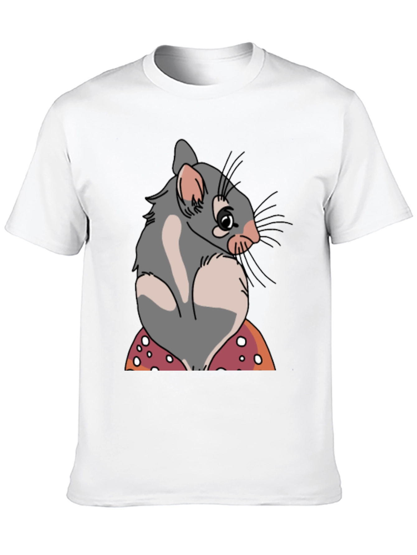 Cute Opossum Mushroom Graphic Tee - Black Cotton T-Shirt