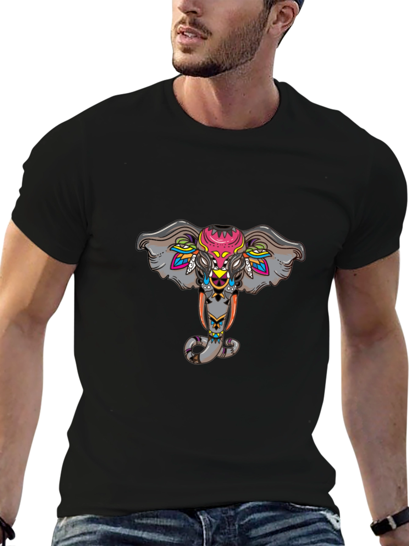 Elephant Graphic Print Black T-Shirt