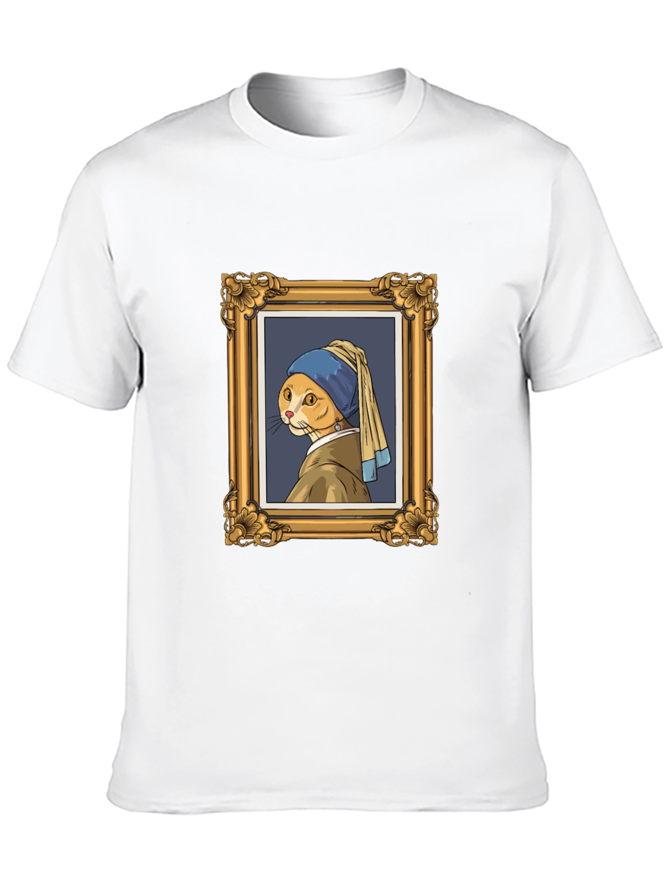 Cat with Pearl Earring Black T-Shirt