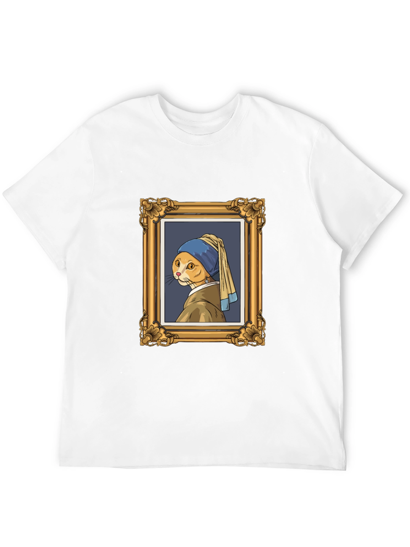 Cat with Pearl Earring Black T-Shirt
