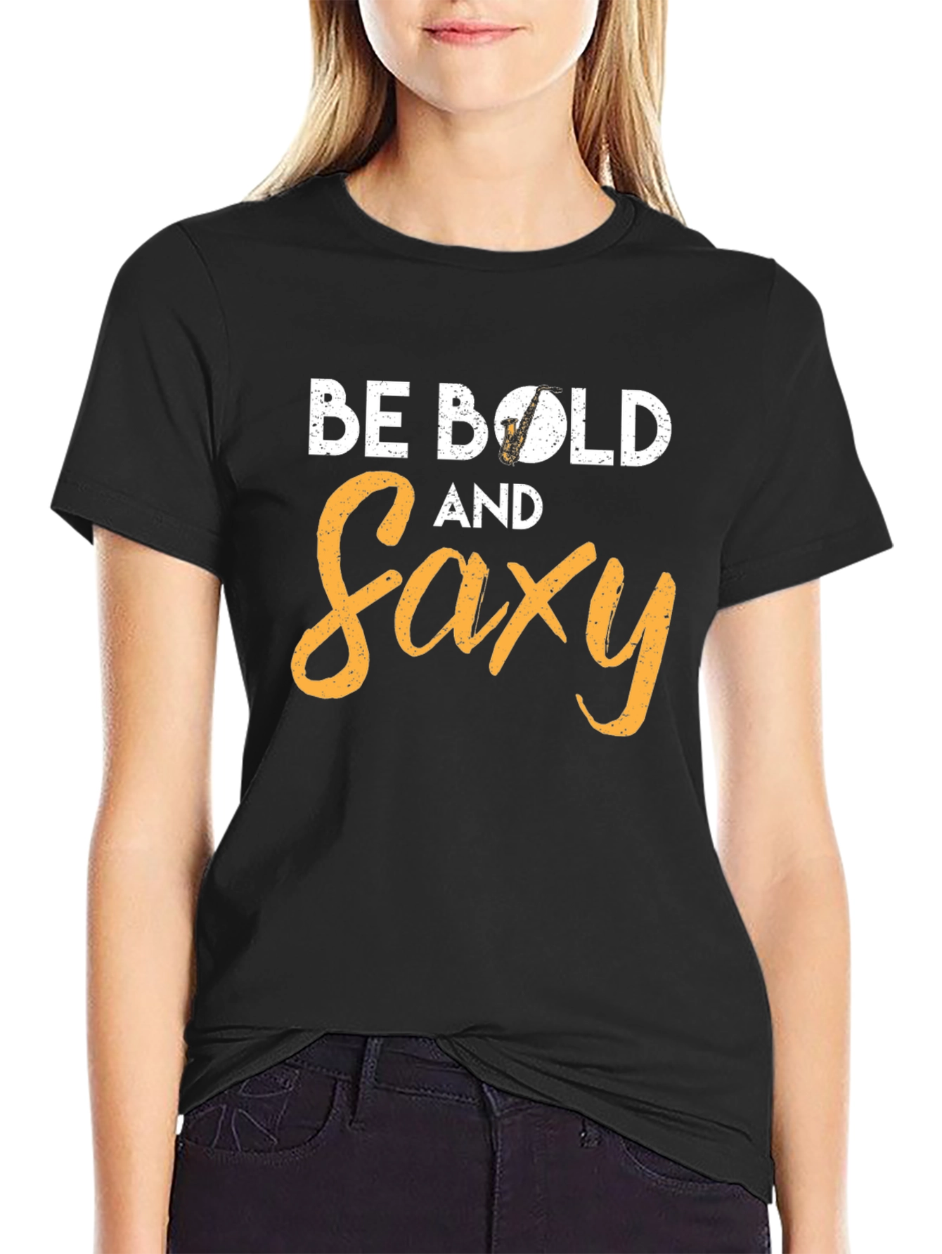 Be Bold and Saxy Black Graphic Tee