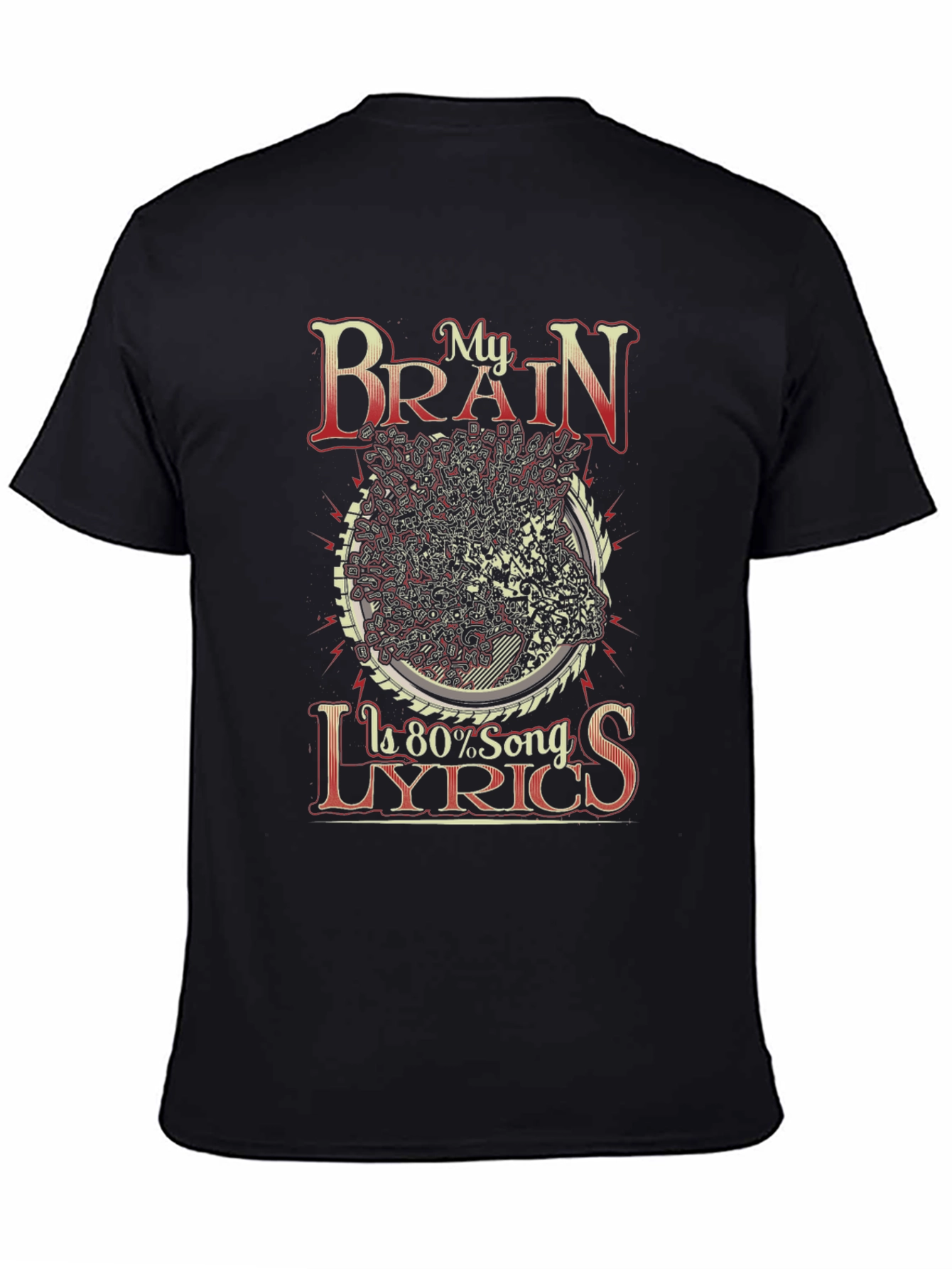 My Brain Is 80% Song Lyrics Black Graphic T-Shirt