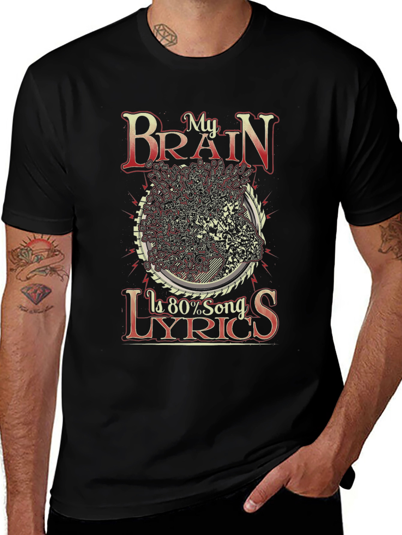 My Brain Is 80% Song Lyrics Black Graphic T-Shirt