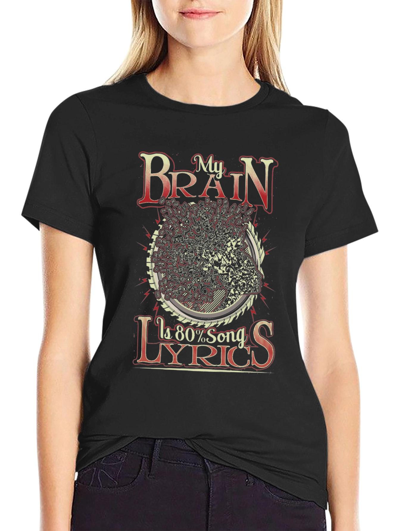 My Brain Is 80% Song Lyrics Black Graphic T-Shirt