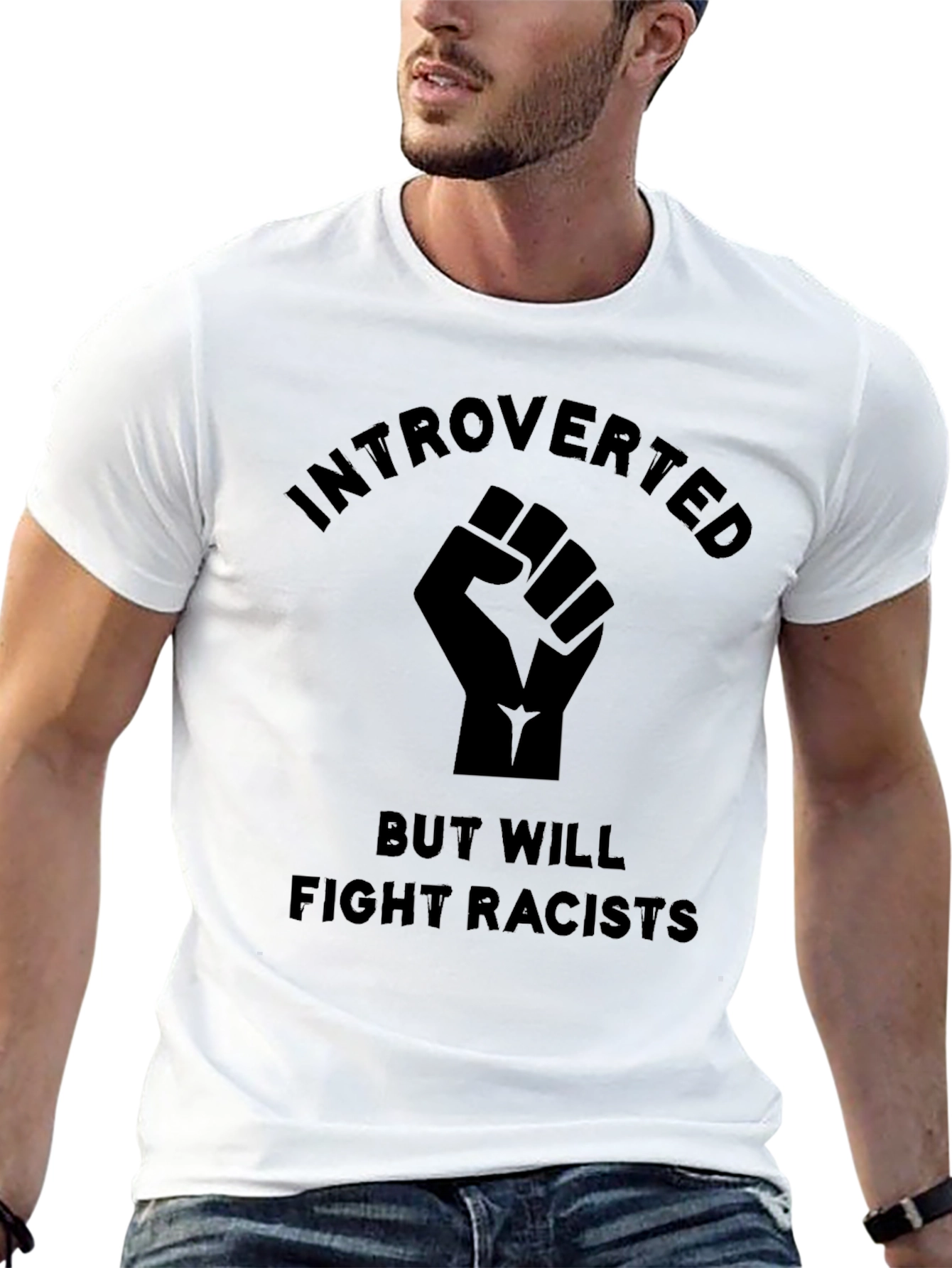 Introverted Fight Racists Black Graphic T-Shirt