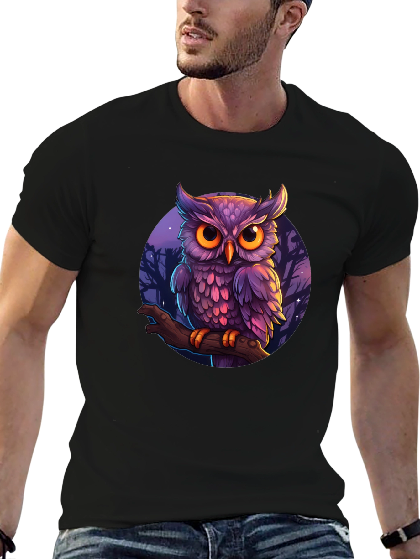 Mystic Owl Graphic Tee - Black Cotton T-Shirt