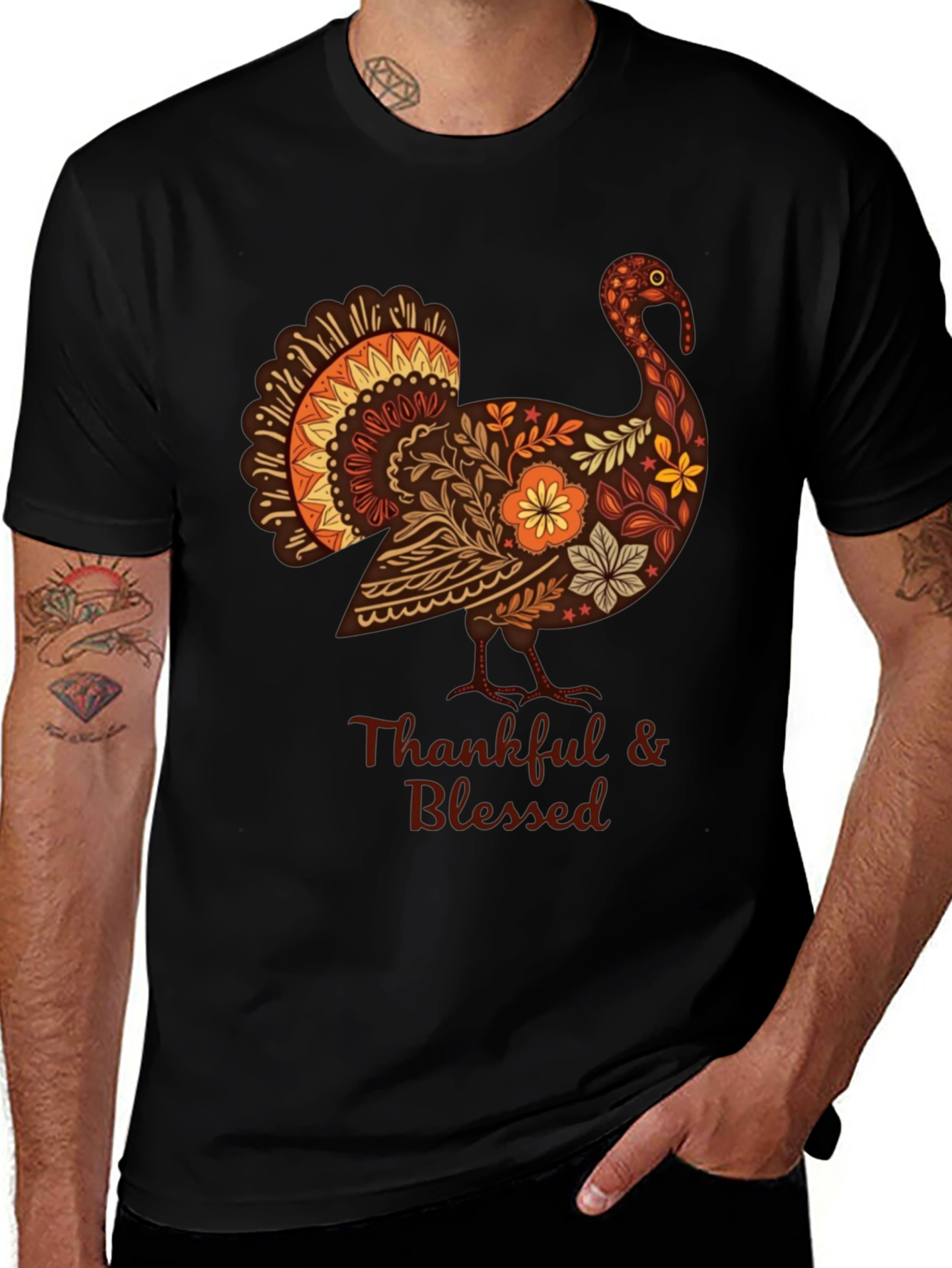 Thankful & Blessed Thanksgiving Turkey T-Shirt