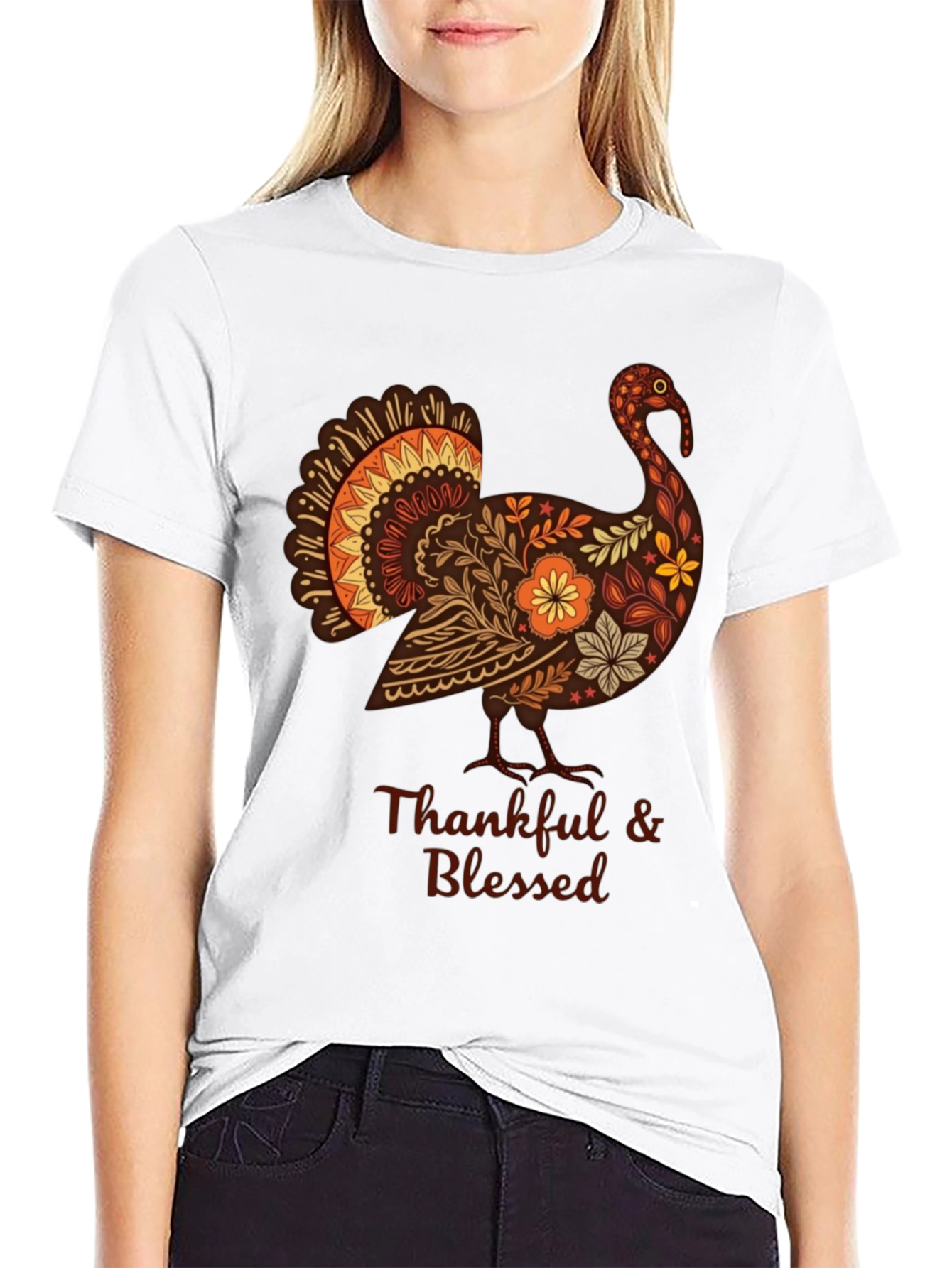 Thankful & Blessed Thanksgiving Turkey T-Shirt