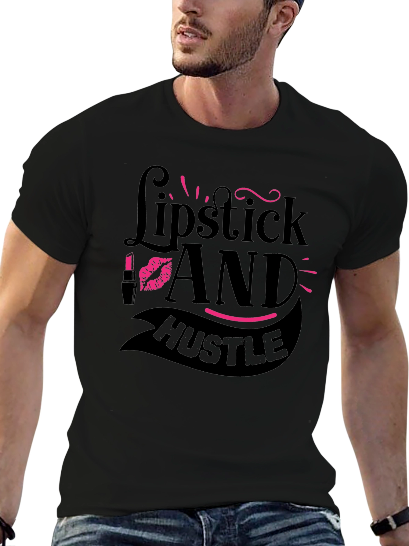 Lipstick and Hustle Black Graphic T-Shirt