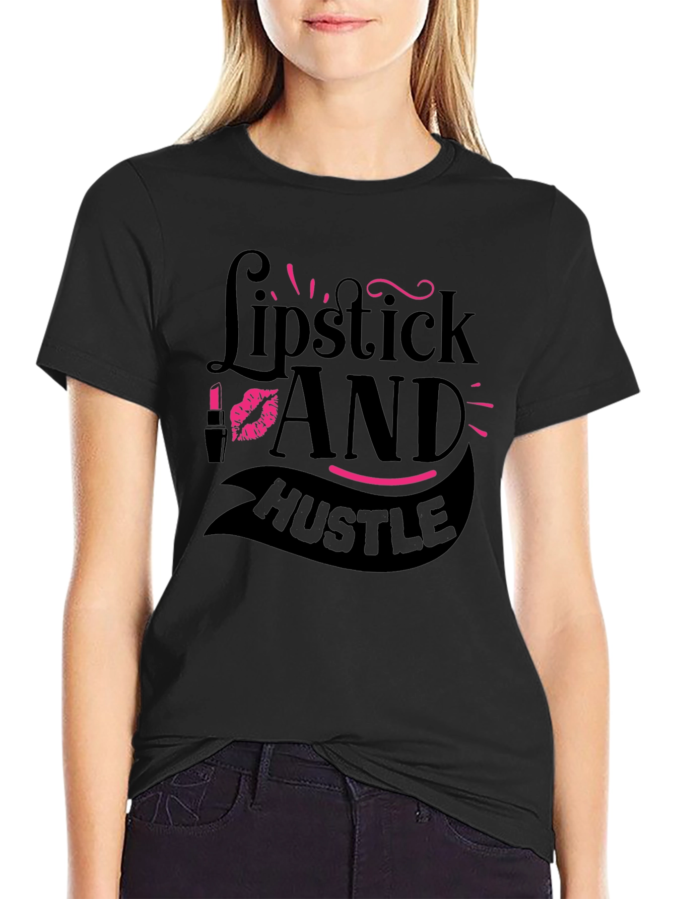 Lipstick and Hustle Black Graphic T-Shirt