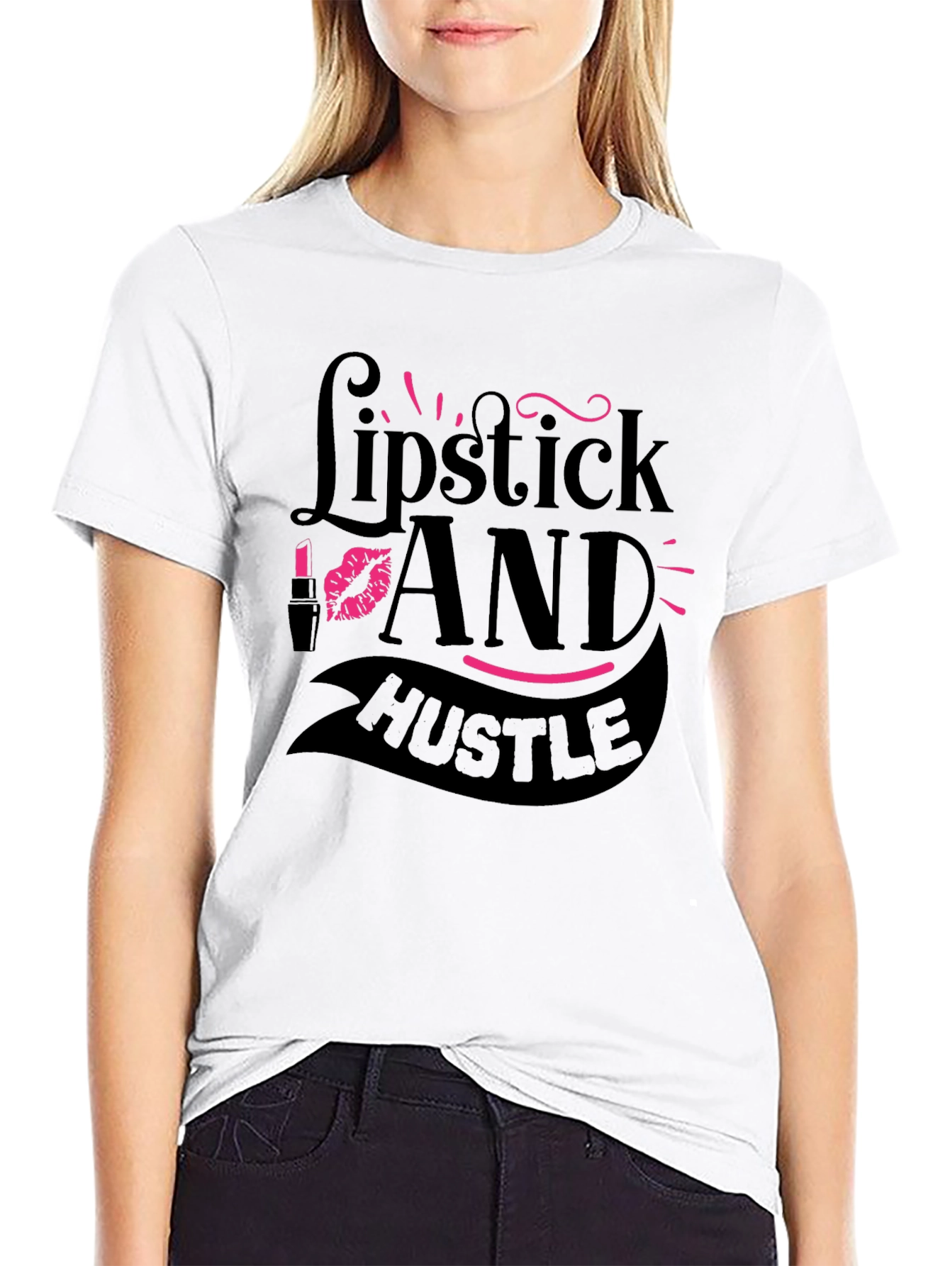 Lipstick and Hustle Black Graphic T-Shirt