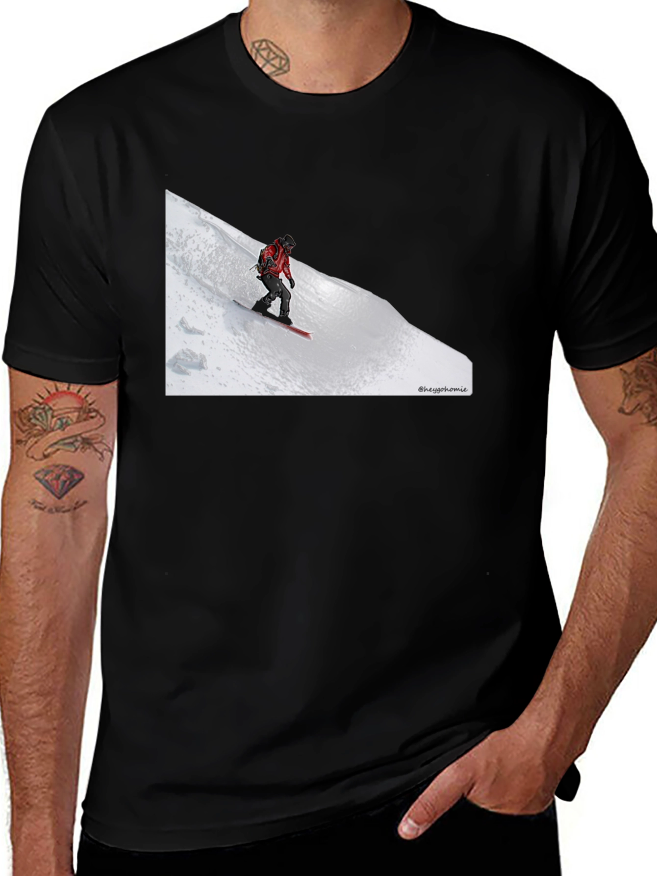 Snowboarder Graphic Tee - Black Cotton T-Shirt