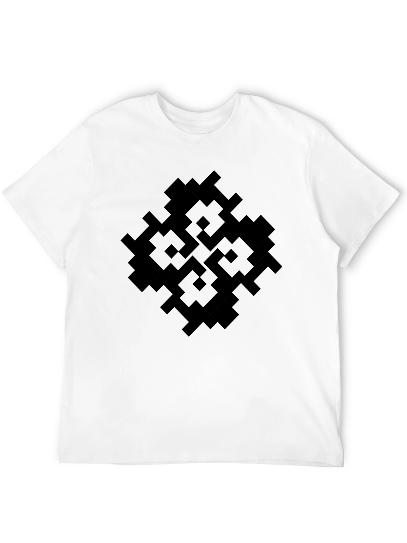 Geometric Pixel Art Black T-Shirt