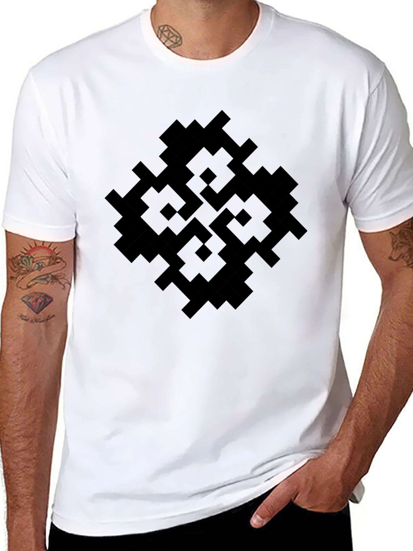 Geometric Pixel Art Black T-Shirt