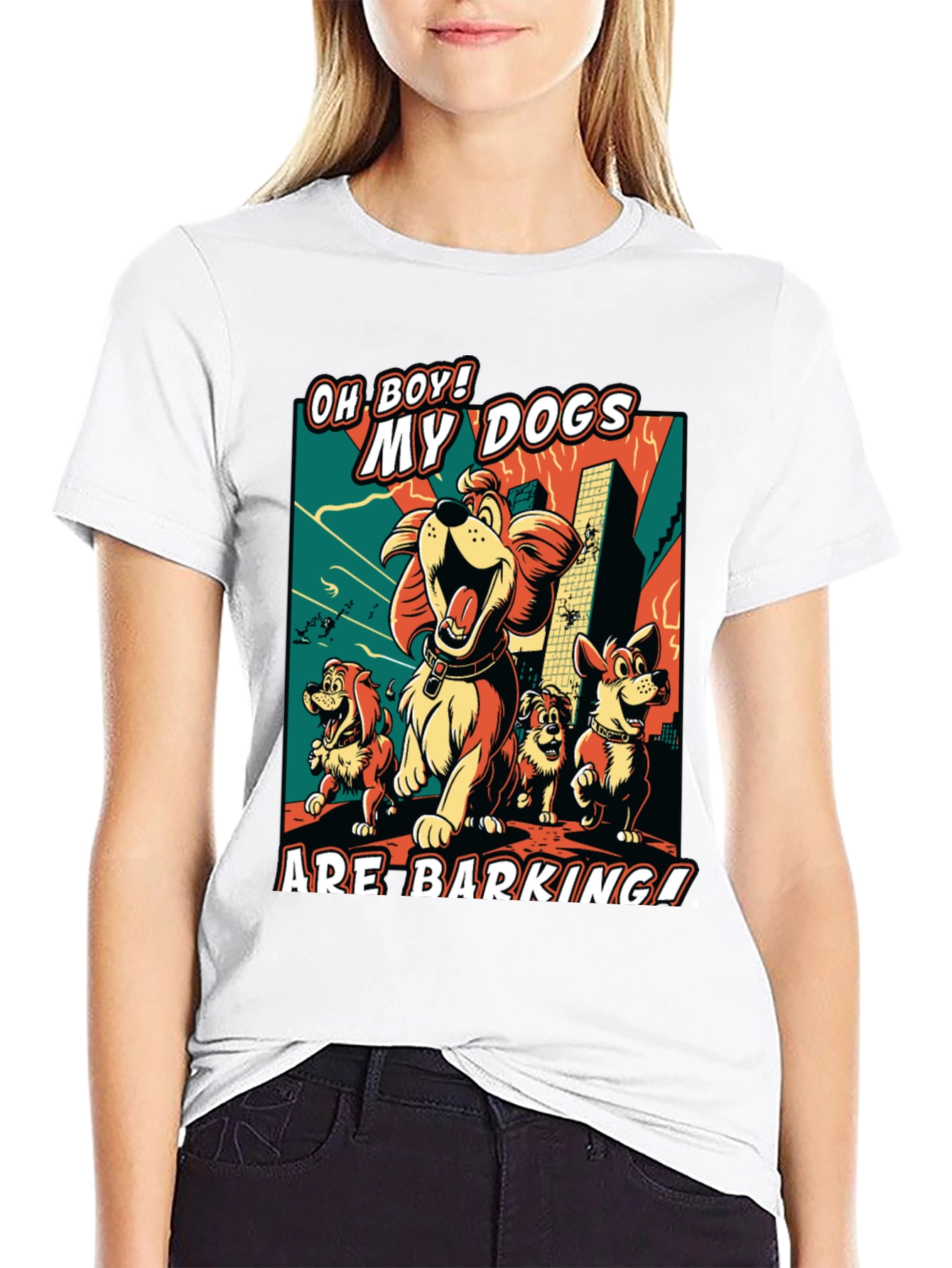 Funny Dog Cartoon Graphic Black T-Shirt