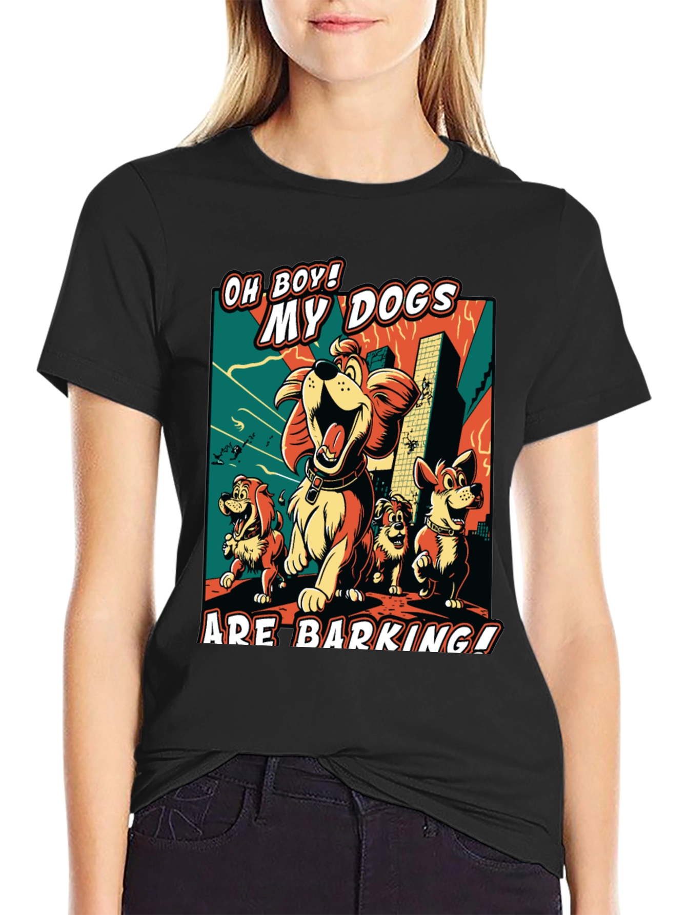 Funny Dog Cartoon Graphic Black T-Shirt
