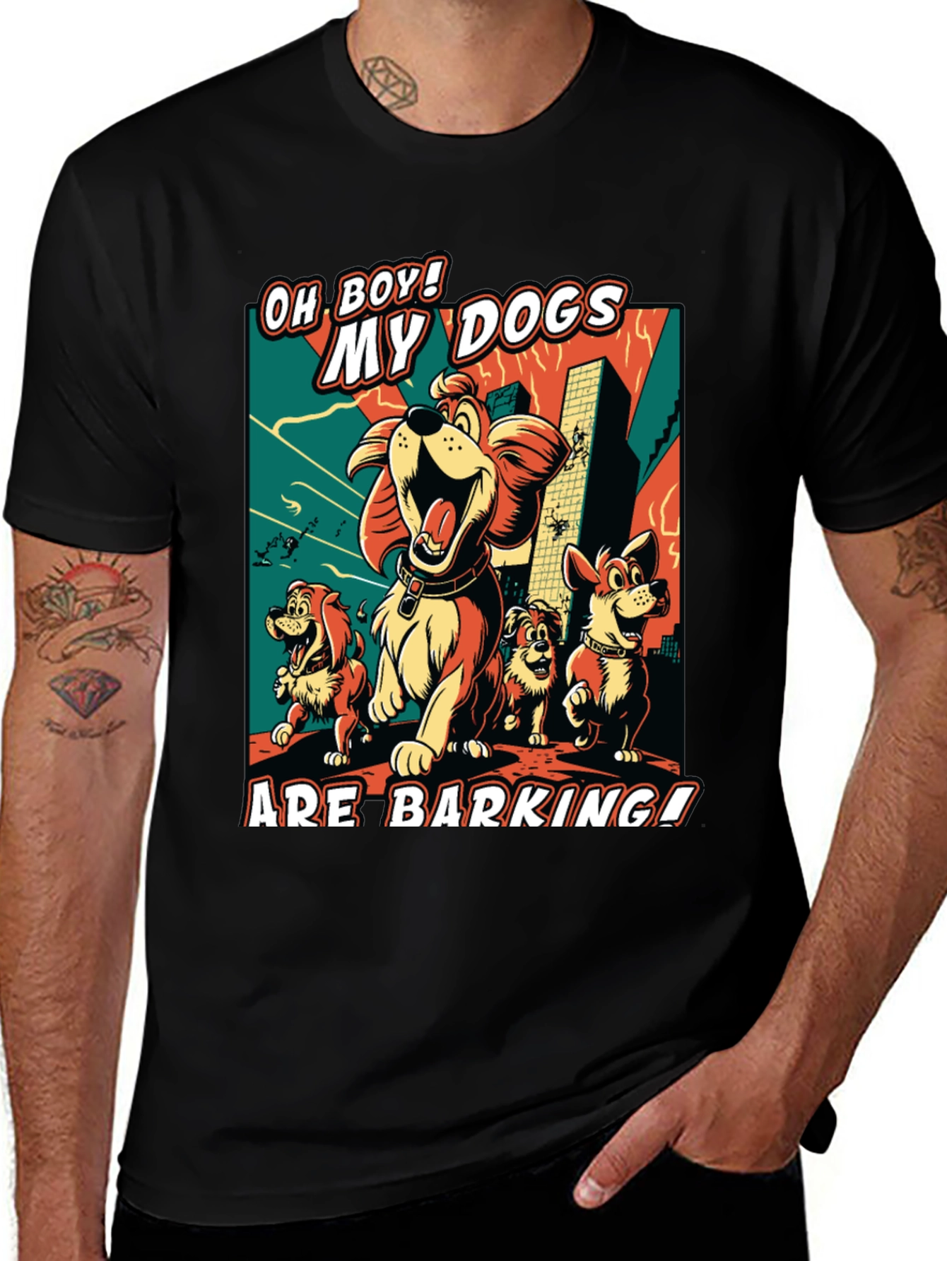 Funny Dog Cartoon Graphic Black T-Shirt