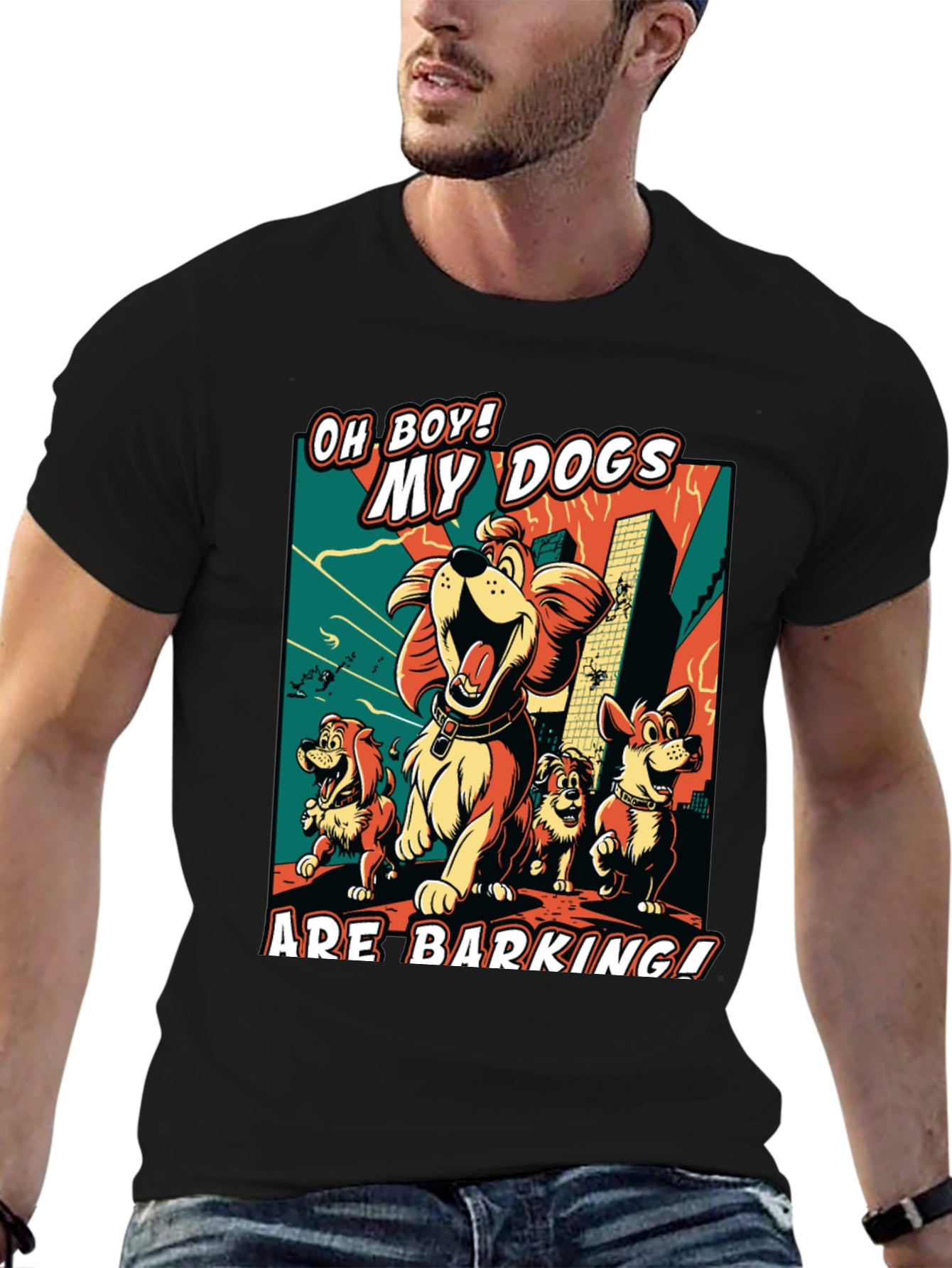 Funny Dog Cartoon Graphic Black T-Shirt