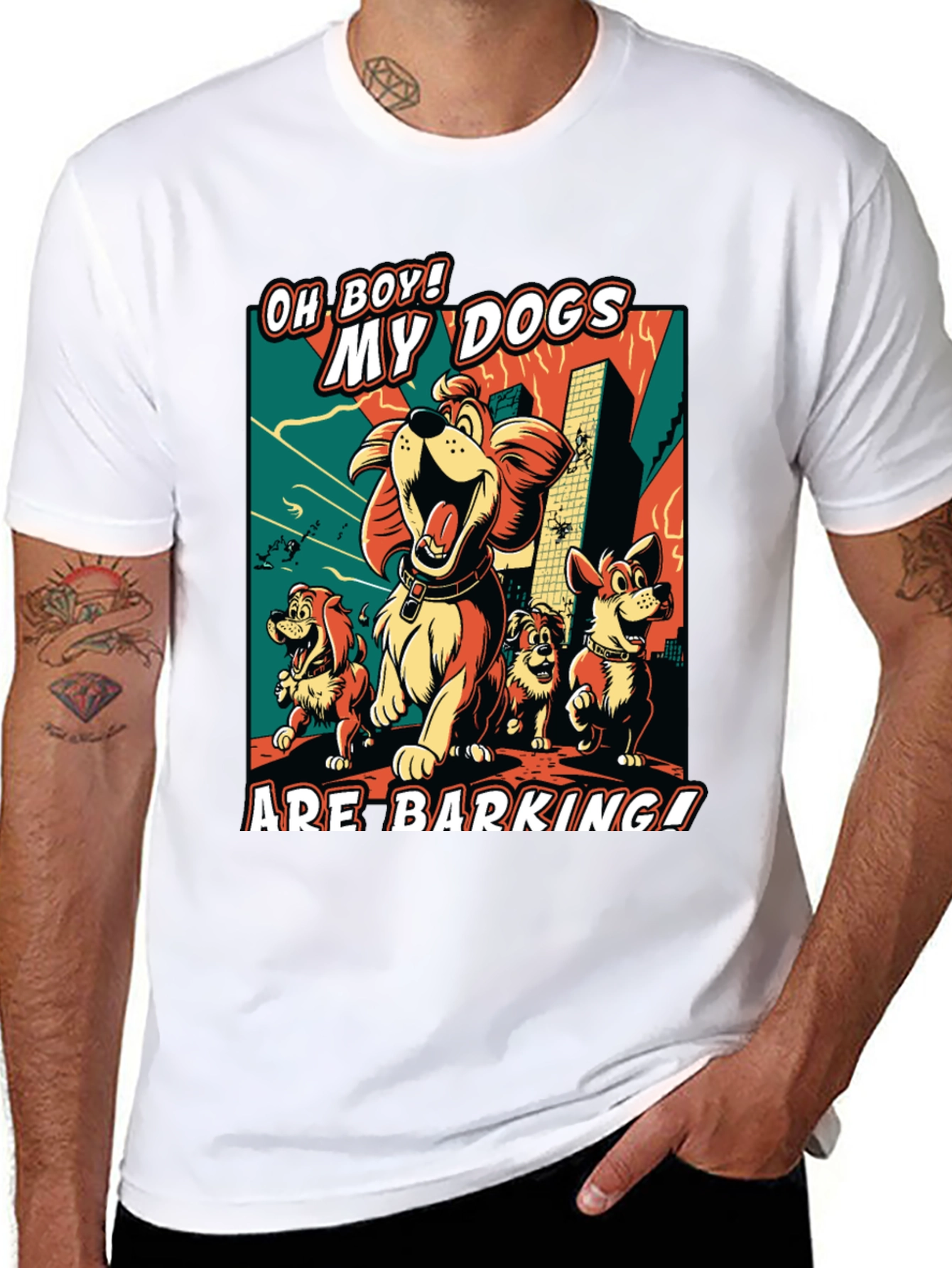 Funny Dog Cartoon Graphic Black T-Shirt