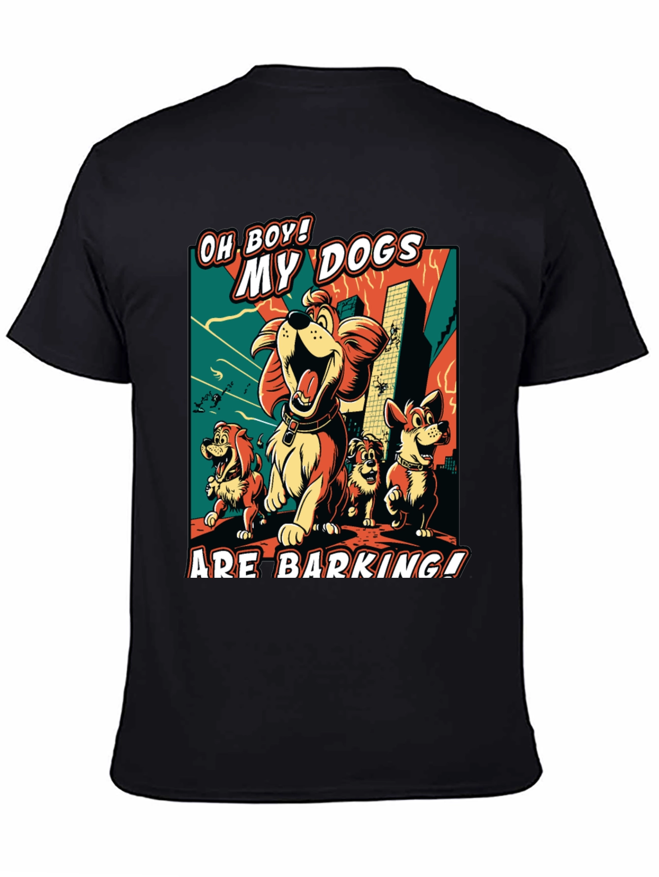Funny Dog Cartoon Graphic Black T-Shirt