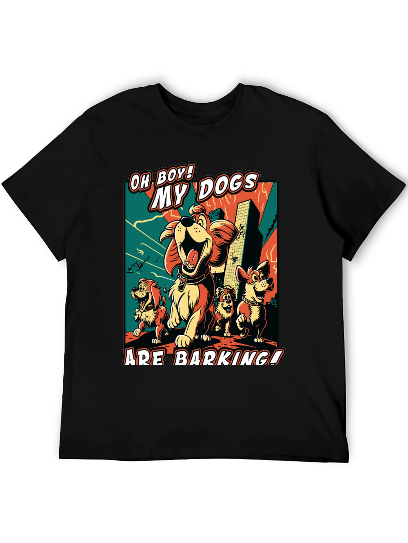 Funny Dog Cartoon Graphic Black T-Shirt