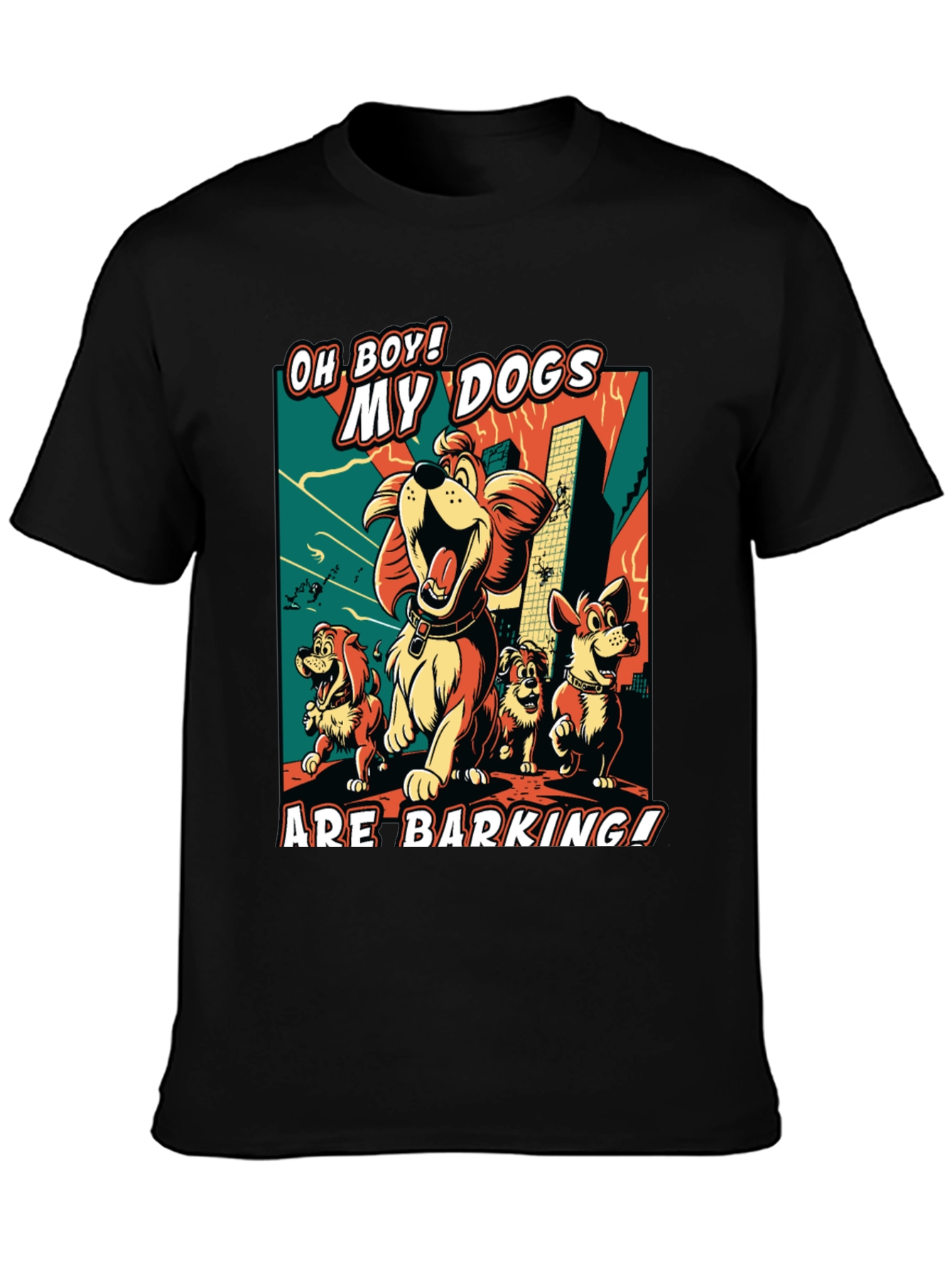 Funny Dog Cartoon Graphic Black T-Shirt