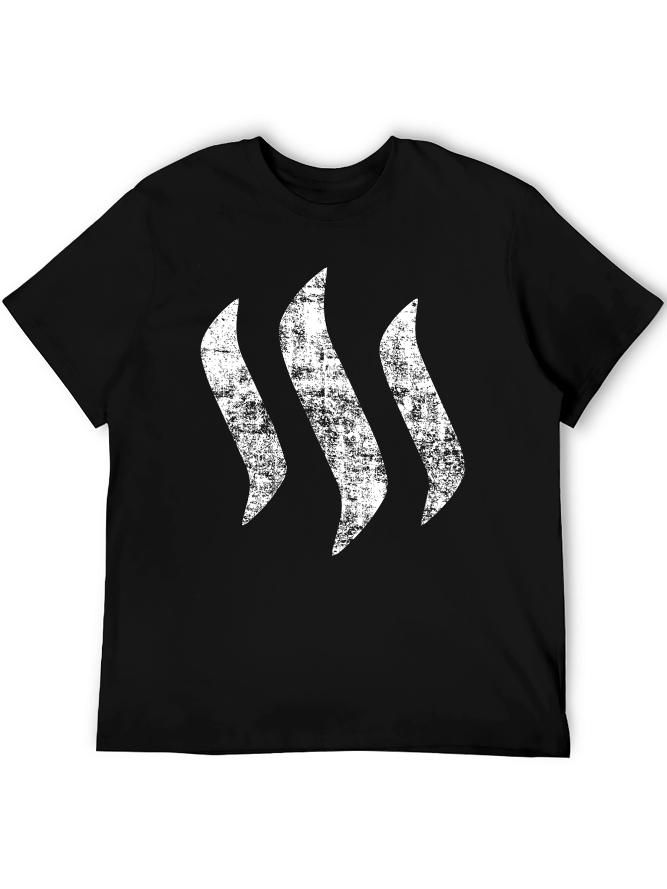 Mens Black T-Shirt with Distressed Wave Graphic