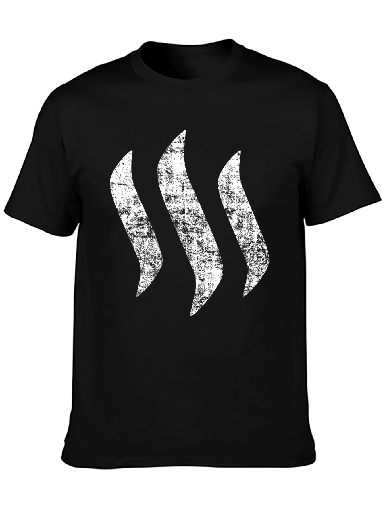Mens Black T-Shirt with Distressed Wave Graphic