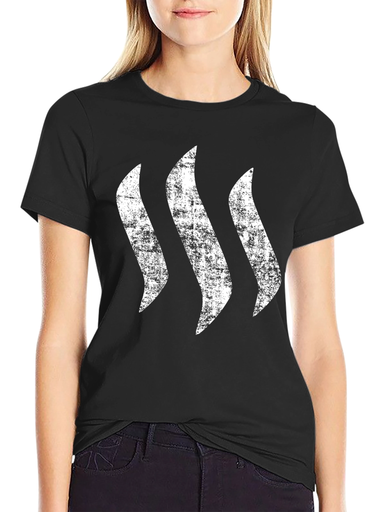 Mens Black T-Shirt with Distressed Wave Graphic
