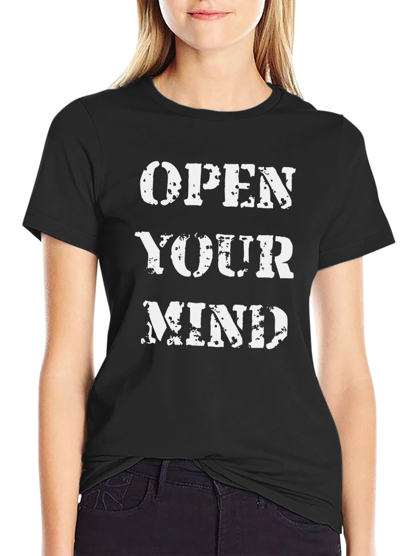 Open Your Mind Graphic Print Black T-Shirt