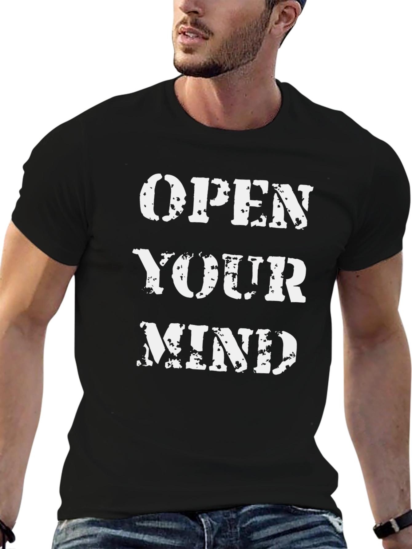 Open Your Mind Graphic Print Black T-Shirt
