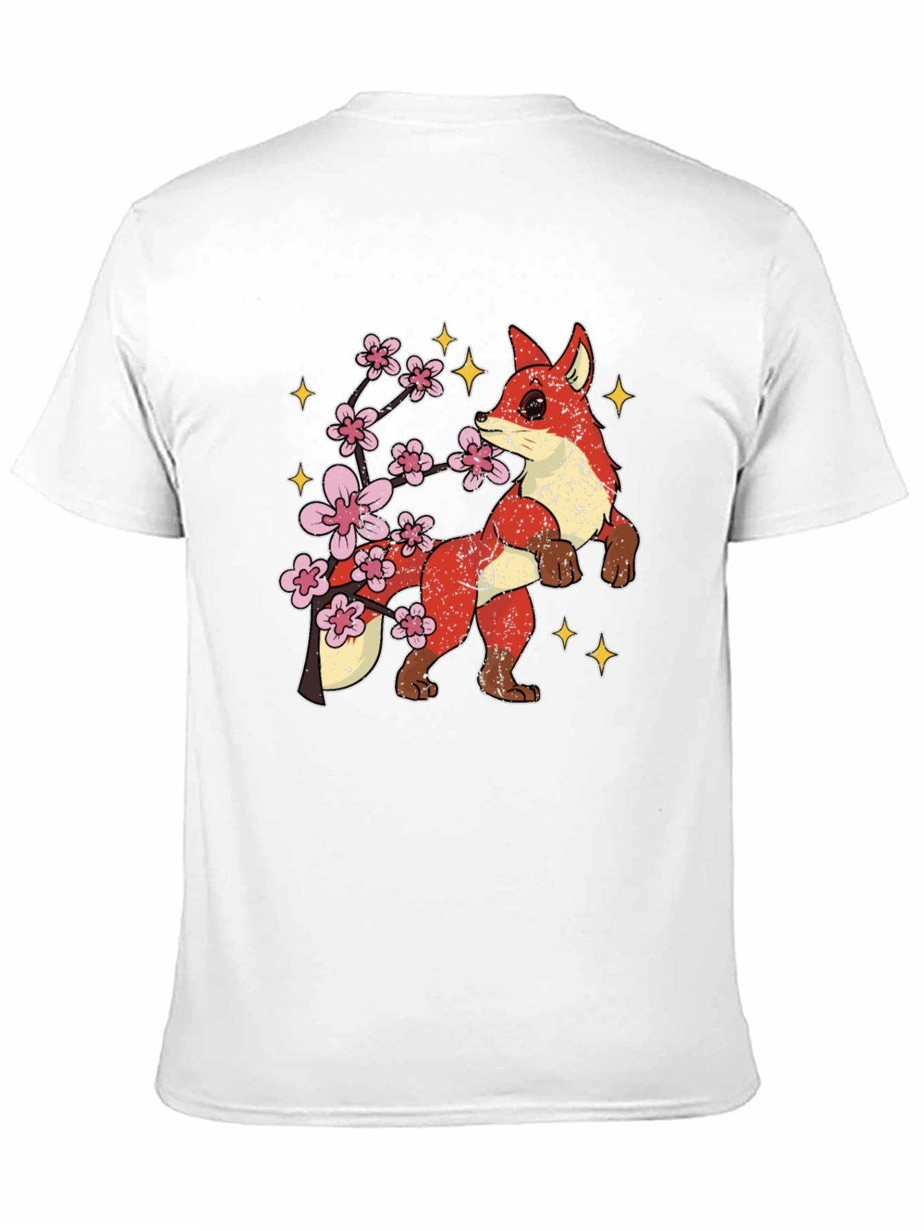 Fox and Cherry Blossom Graphic Tee - Black