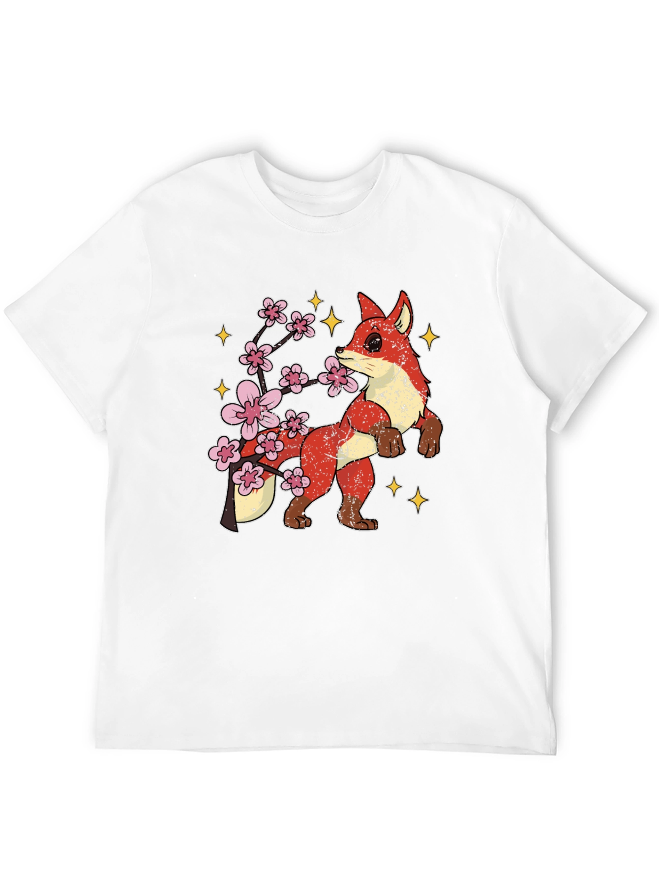 Fox and Cherry Blossom Graphic Tee - Black