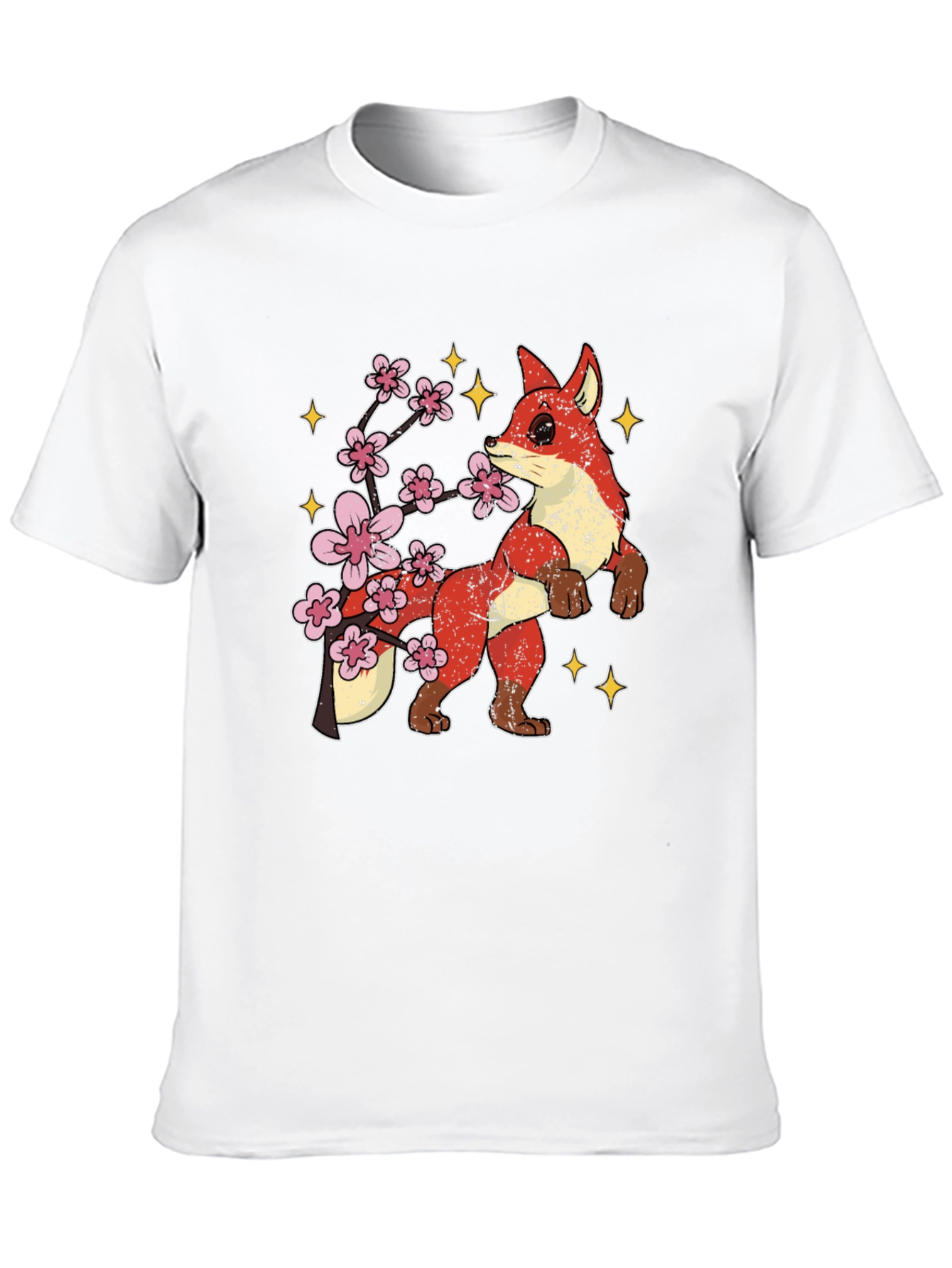 Fox and Cherry Blossom Graphic Tee - Black