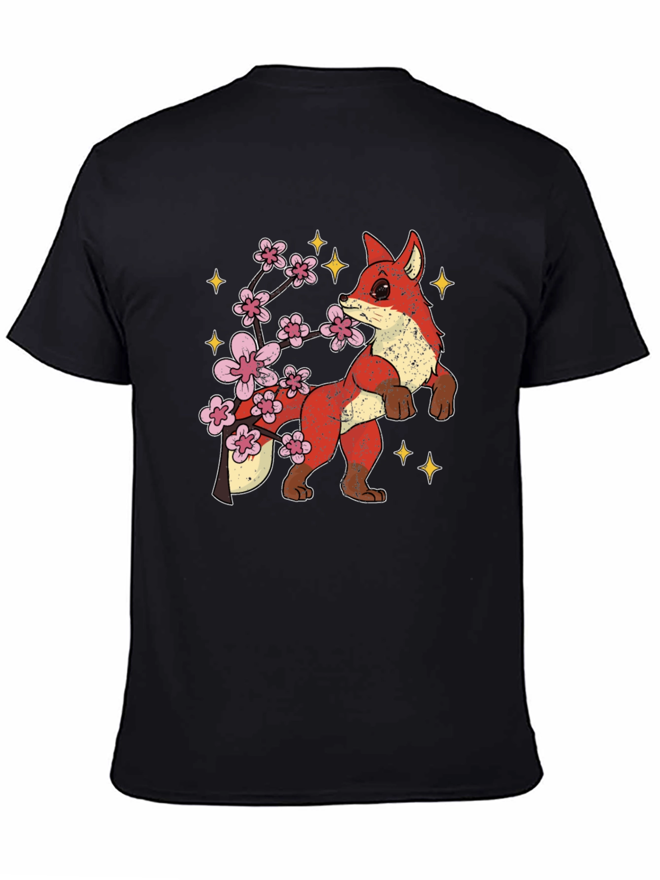 Fox and Cherry Blossom Graphic Tee - Black