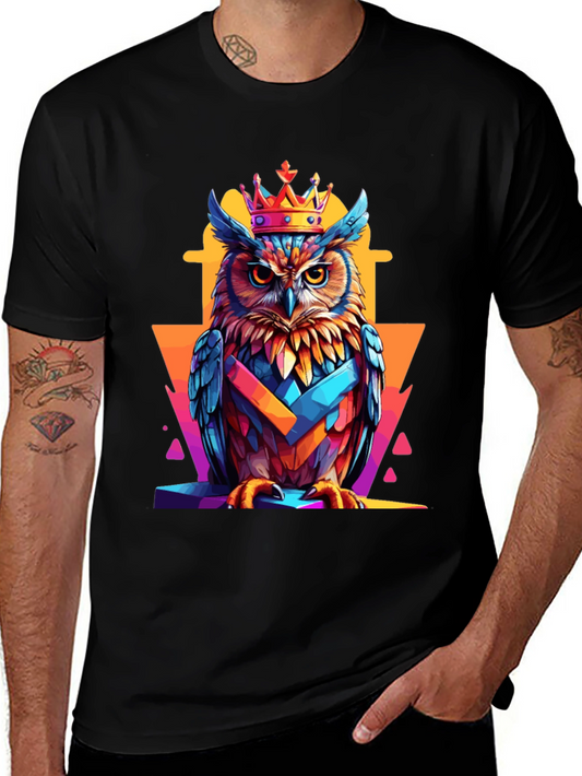 King Owl Graphic Tee - Colorful Bird Shirt