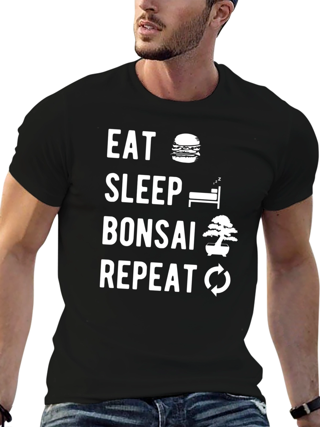 Eat Sleep Bonsai Repeat T-Shirt - Black Cotton Tee