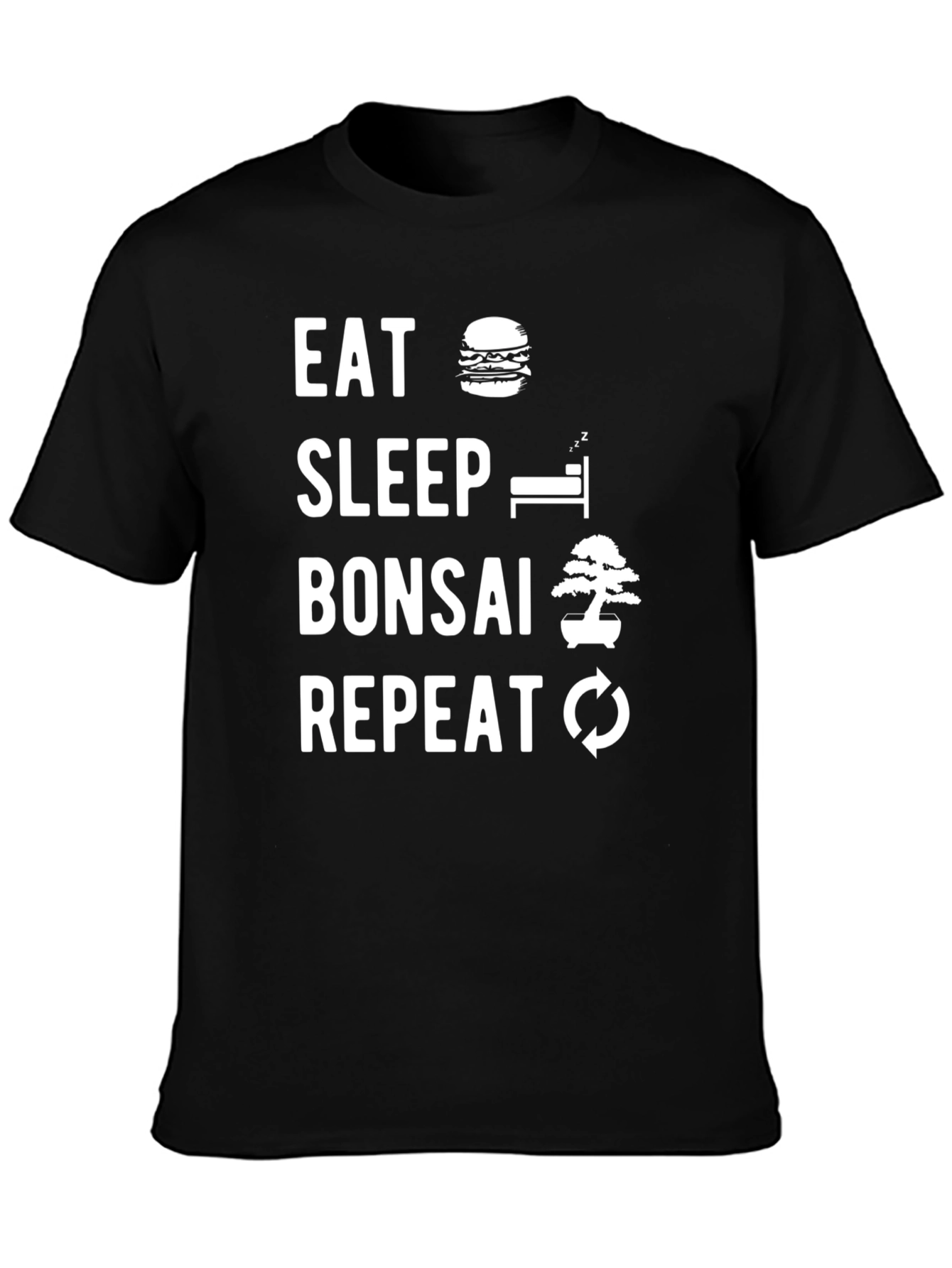 Eat Sleep Bonsai Repeat T-Shirt - Black Cotton Tee