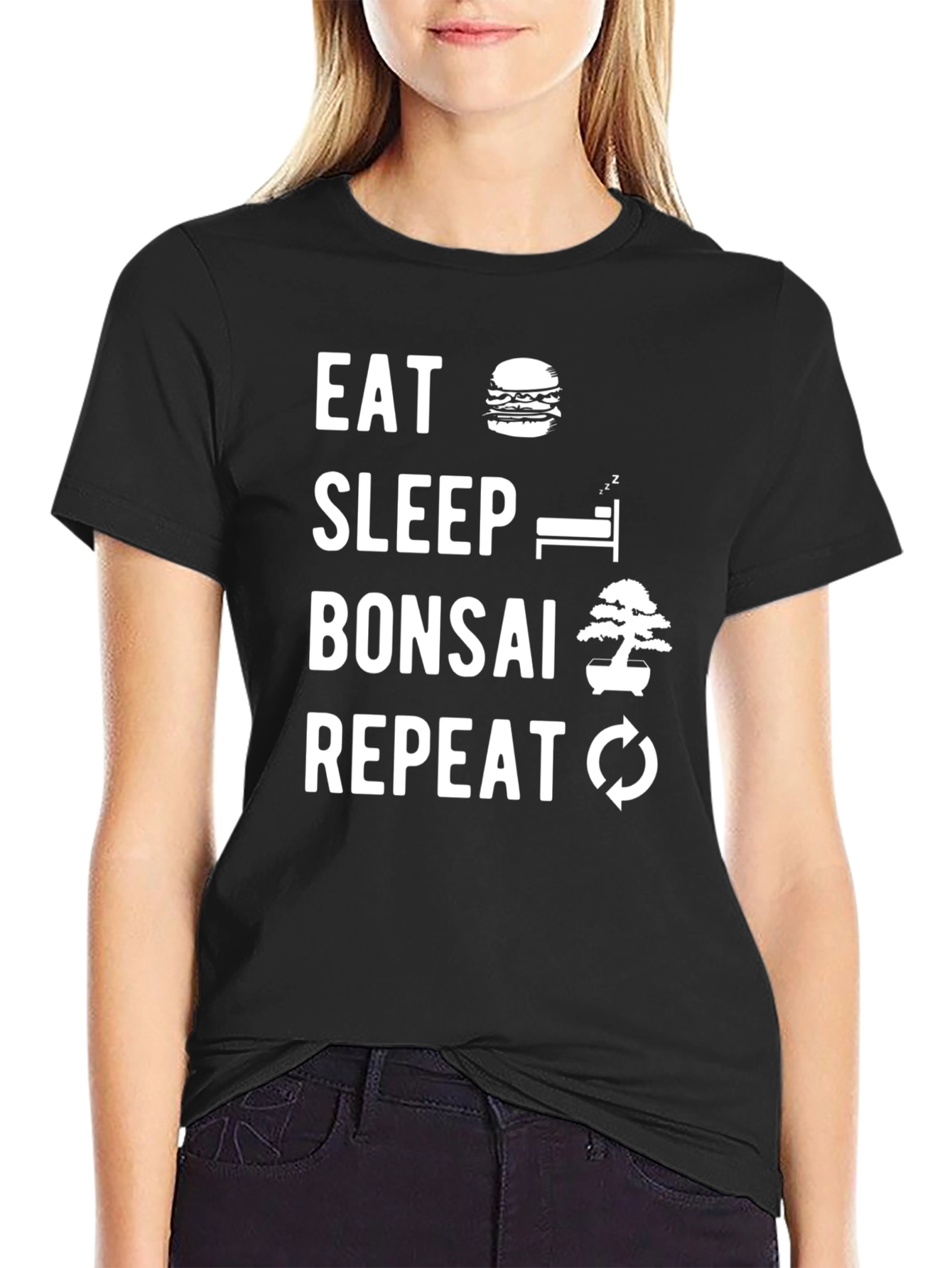 Eat Sleep Bonsai Repeat T-Shirt - Black Cotton Tee