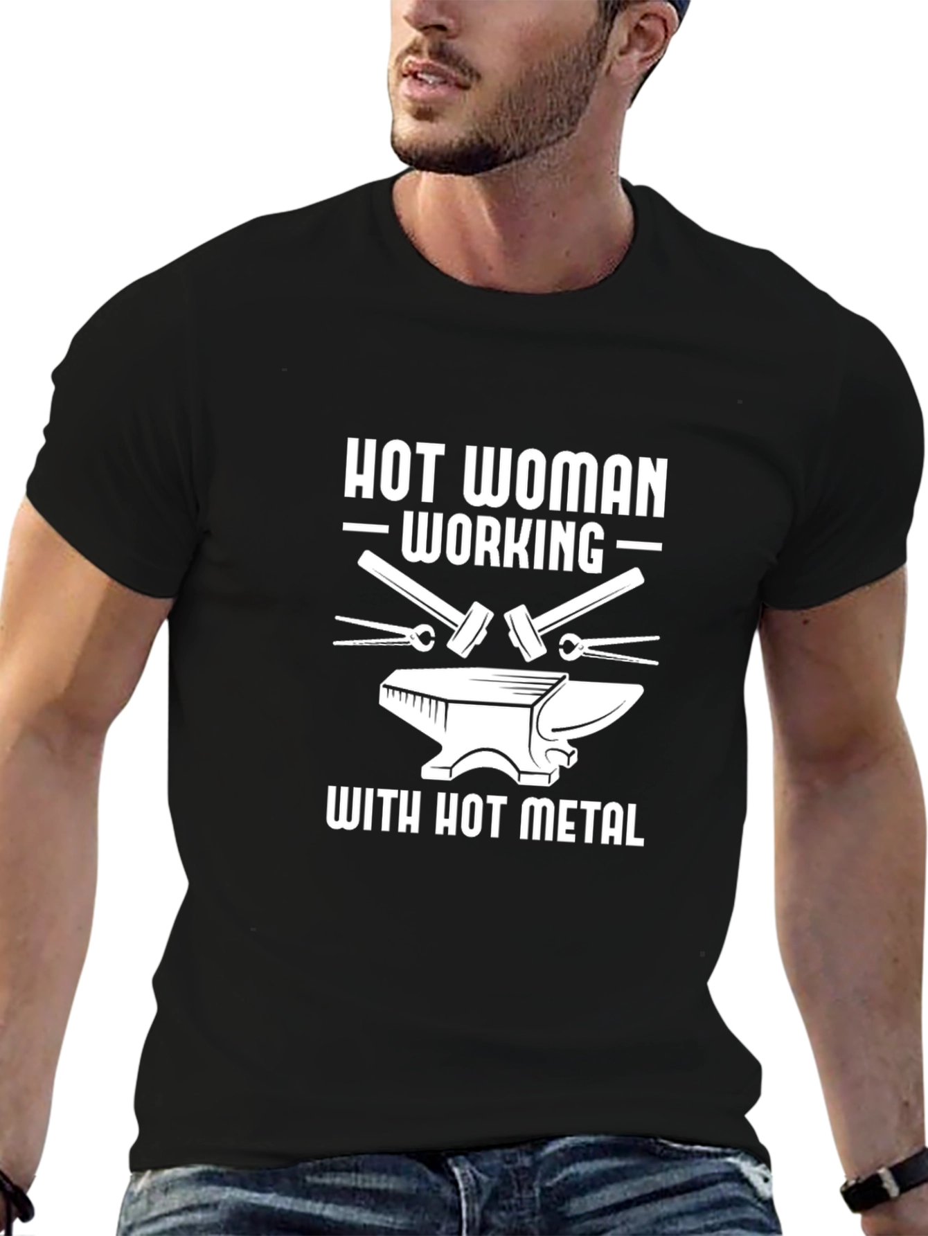 Hot Woman Working with Hot Metal Black T-Shirt
