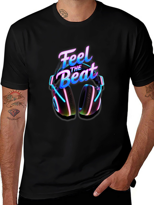 Feel the Beat T-Shirt with Headphone Graphic