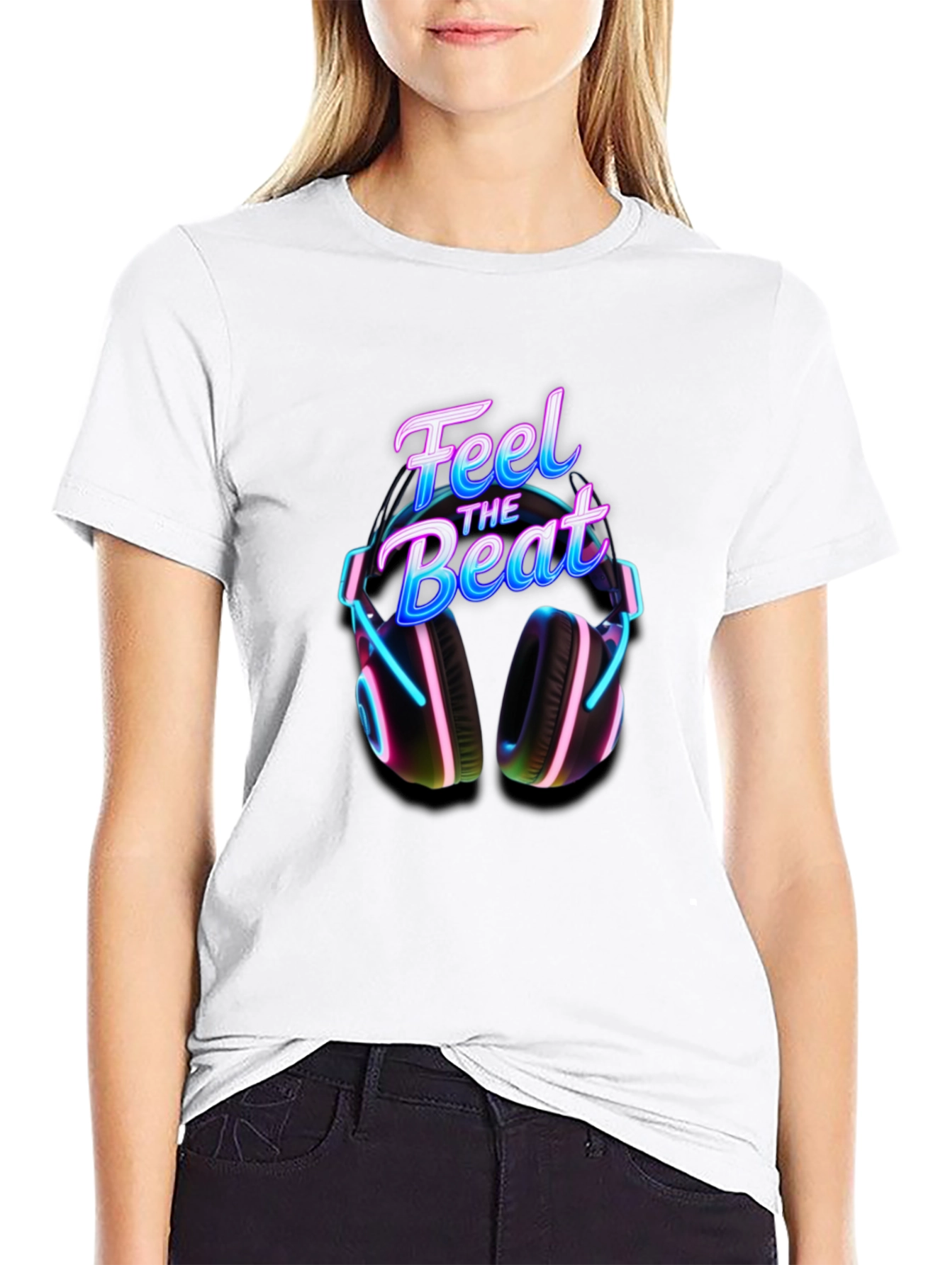 Feel the Beat T-Shirt with Headphone Graphic