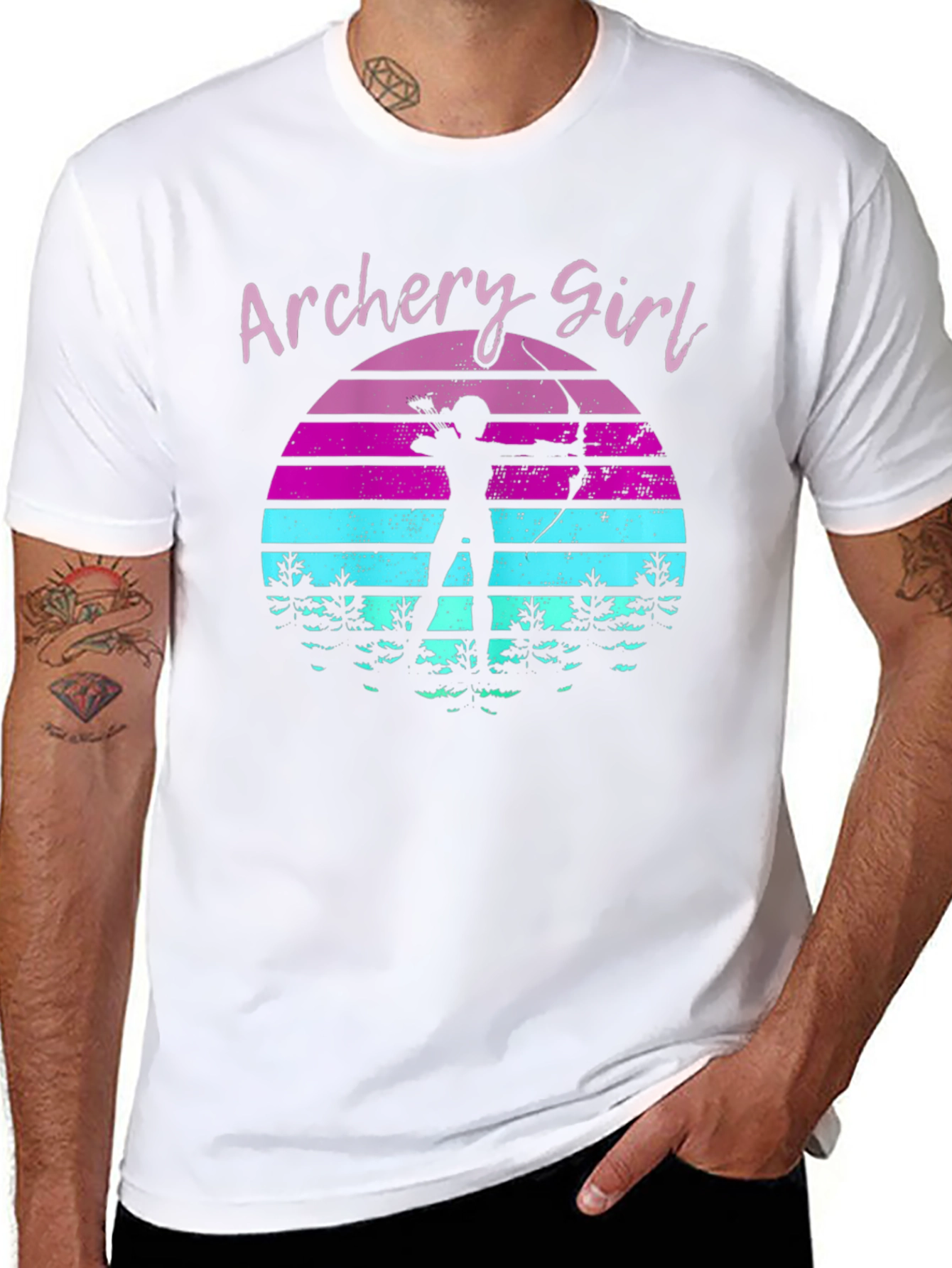 Archery Girl Retro Sunset Graphic T-Shirt