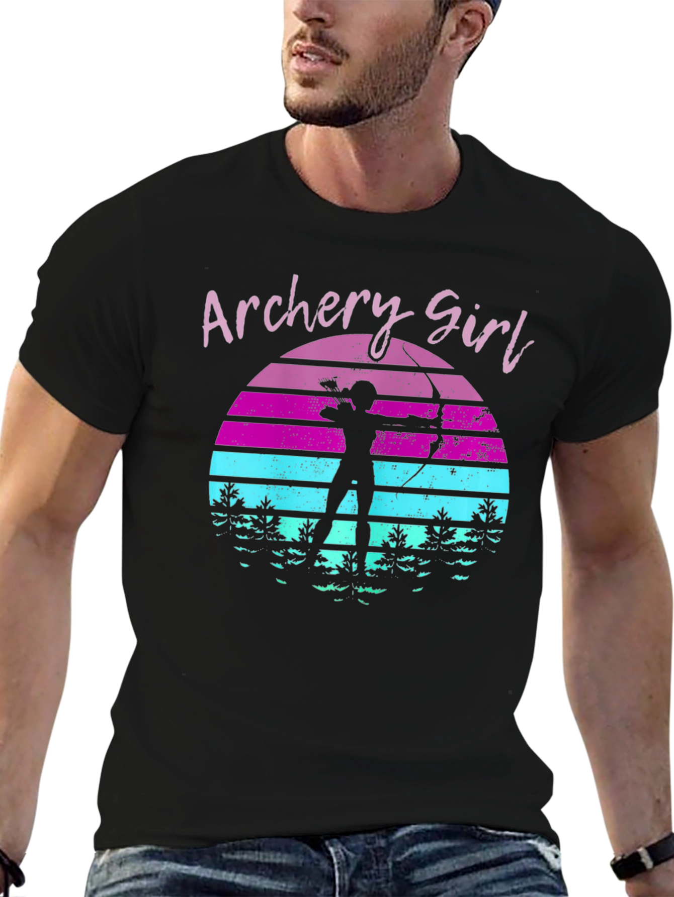 Archery Girl Retro Sunset Graphic T-Shirt