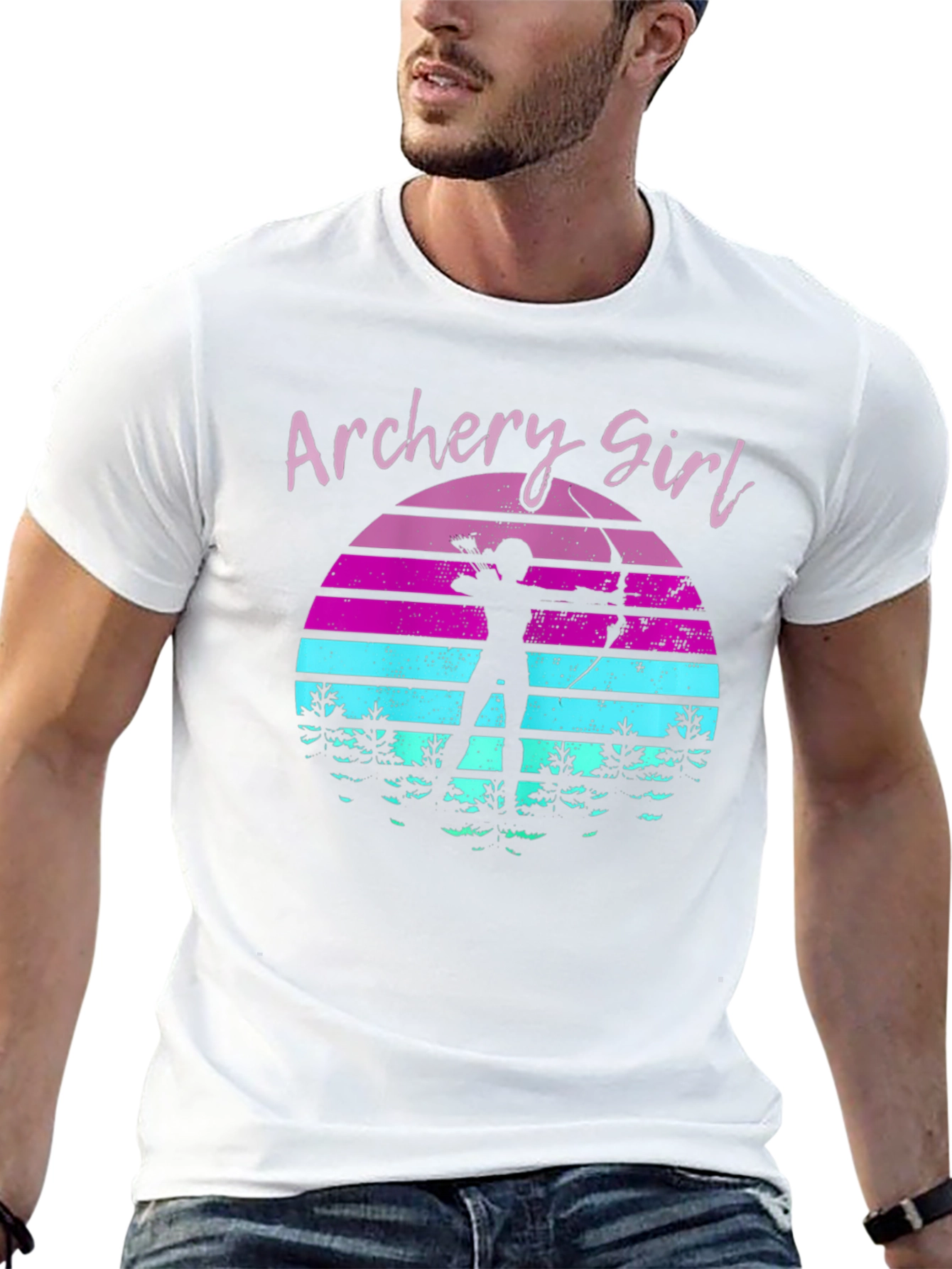 Archery Girl Retro Sunset Graphic T-Shirt