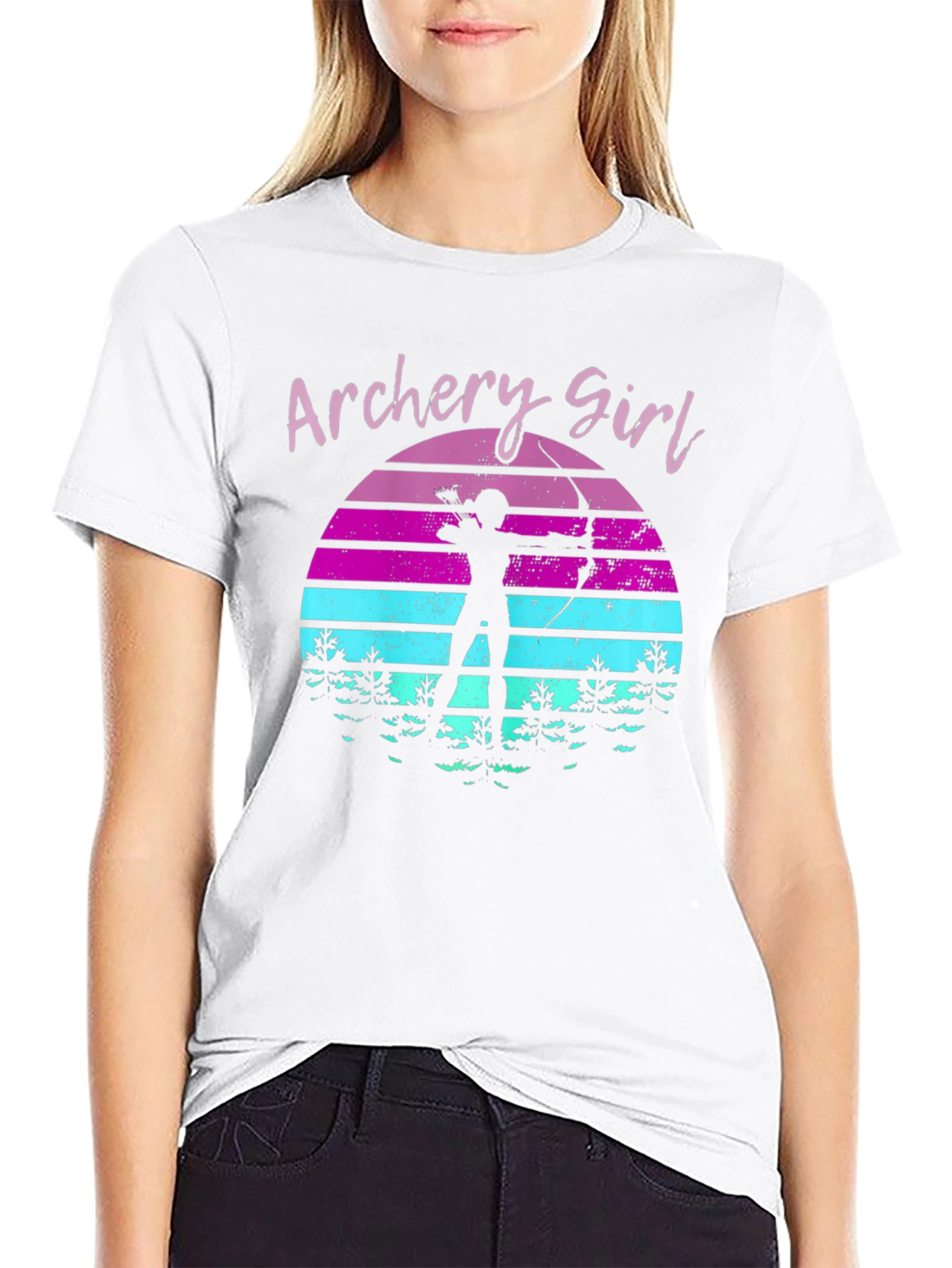 Archery Girl Retro Sunset Graphic T-Shirt